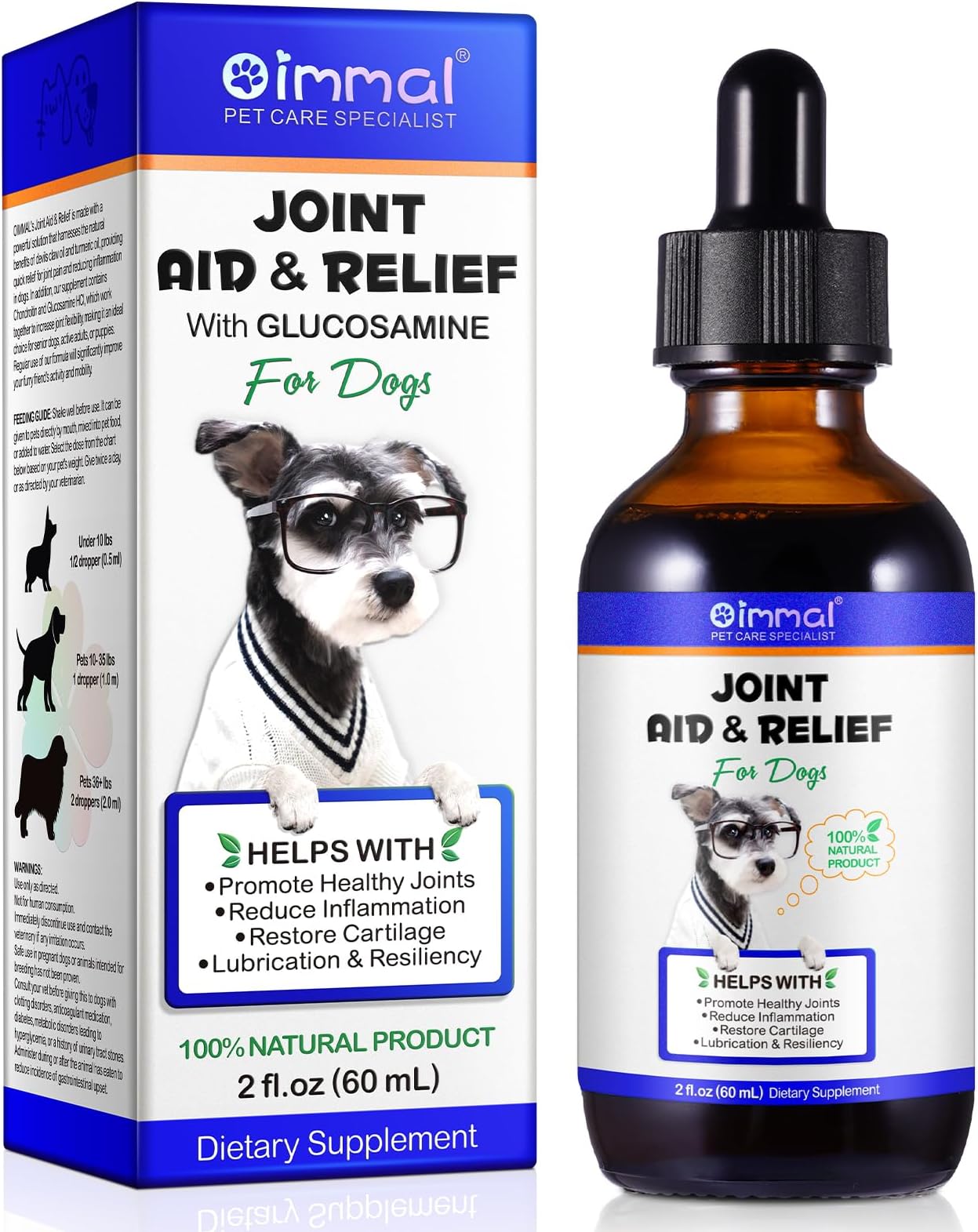 Joint & Hip Supplement with Glucosamine for Dog 60 ml, Joint Aid Liquid Drops with Chondroitin & Turmeric Oil for Joints Comfort & Mobility Support, Pet Supplement for Older & Stiff Dog, Beef Flavor