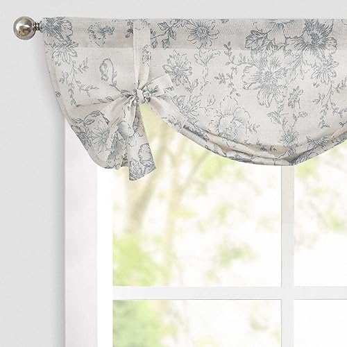Miniatura 16 de jinchan Cenefa con estampado floral para ventanas de 36 pulgadas de largo, cenefas de cocina de lino para filtrar la luz campestre, tratamiento