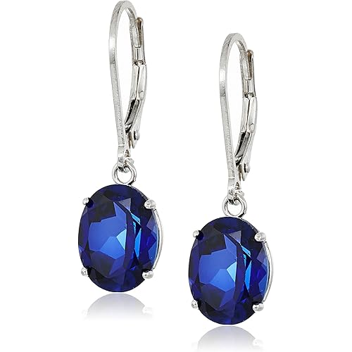 Amazon Essentials 925 Sterling Silver 4.5 Cttw, 8 x 10mm Oval Gemstone Leverback Dangle Earrings, Birthstone Elegant Jewelry for Women (previously Amazon Collection)