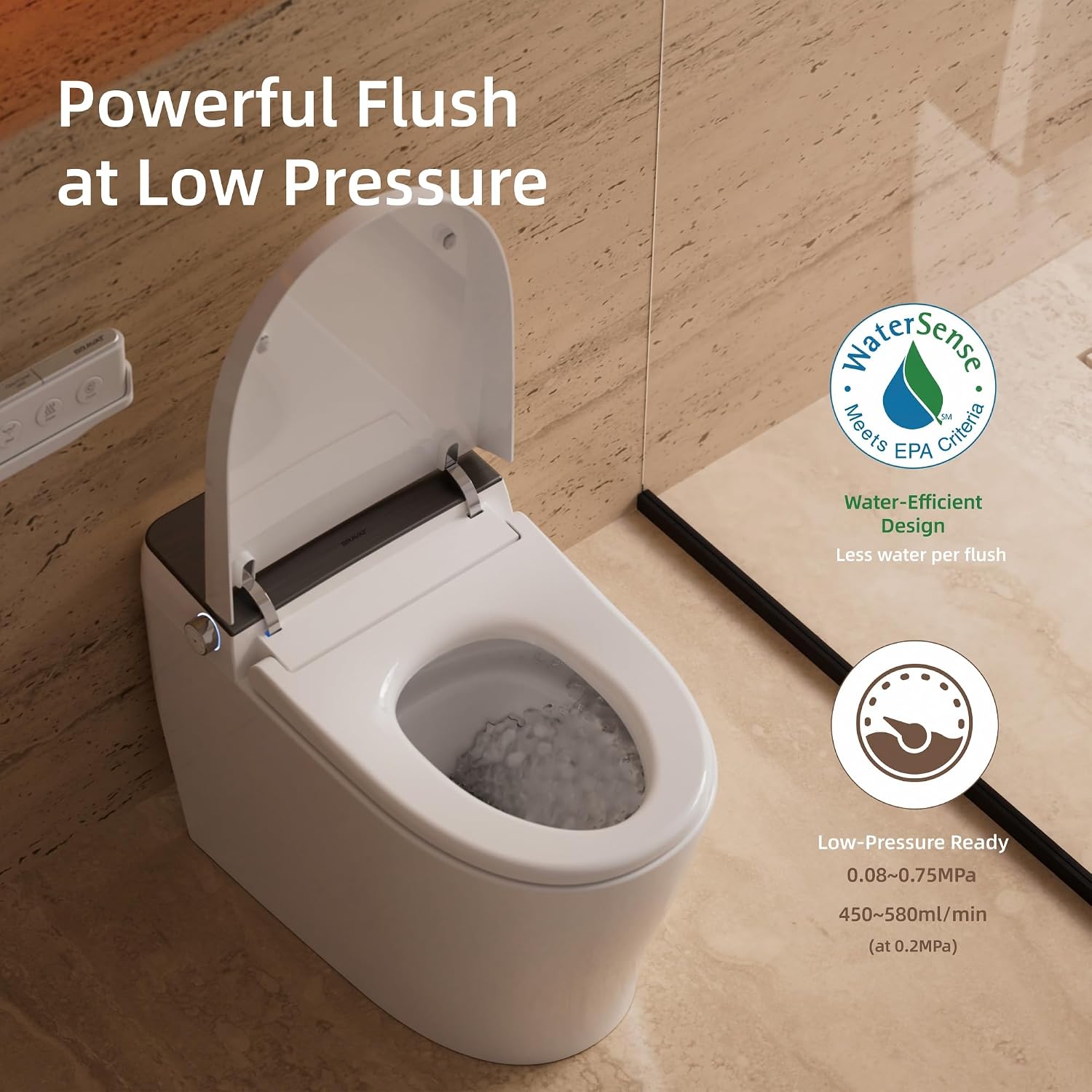 BRAVAT® One Piece Elongated Toilet with Bidet, Compact Bathroom, 120V | Auto Lid and flush, heated seat, warm water&air dryer, Deodorizer, SIAA-certified material, Soft Close, German engineered