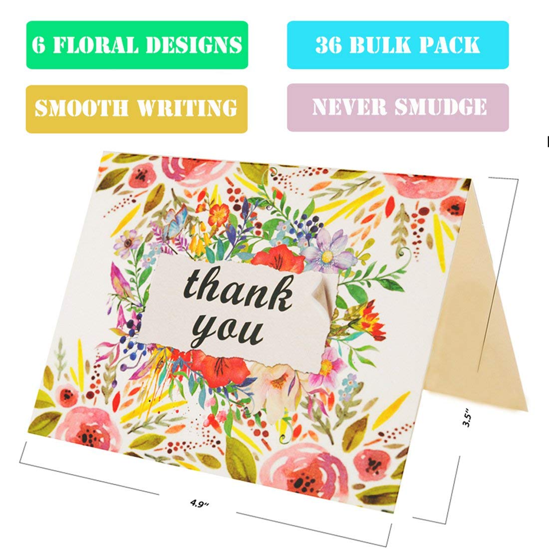 Buy Thank You Cards with Envelopes, 36 Pack Floral Thank You Notes with