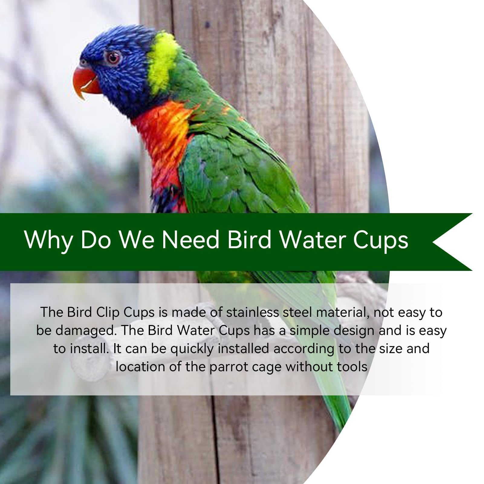 Stainless Steel Bird Feeder Bowls, Parrot Feeding Cups Bird Perch Chinchilla Food Bowl with Clip and Parrots Cage Stand Stainless Bird Cups Single - image 3