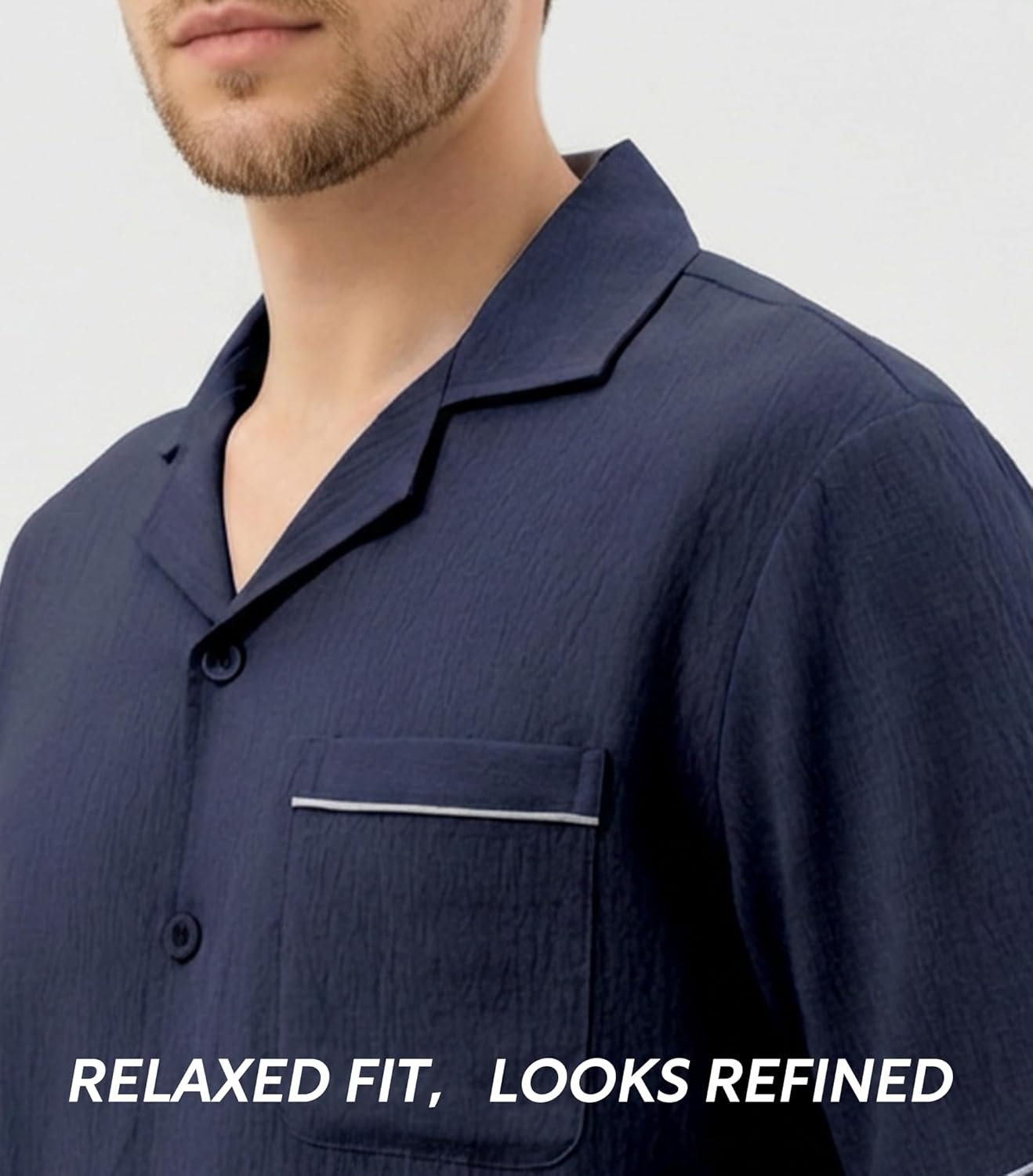 DAVID ARCHY Men’s Summer Pajamas Set Lightweight Breathable Short Sleeve Lounge Set Soft Cotton-Like Pajamas with Pockets