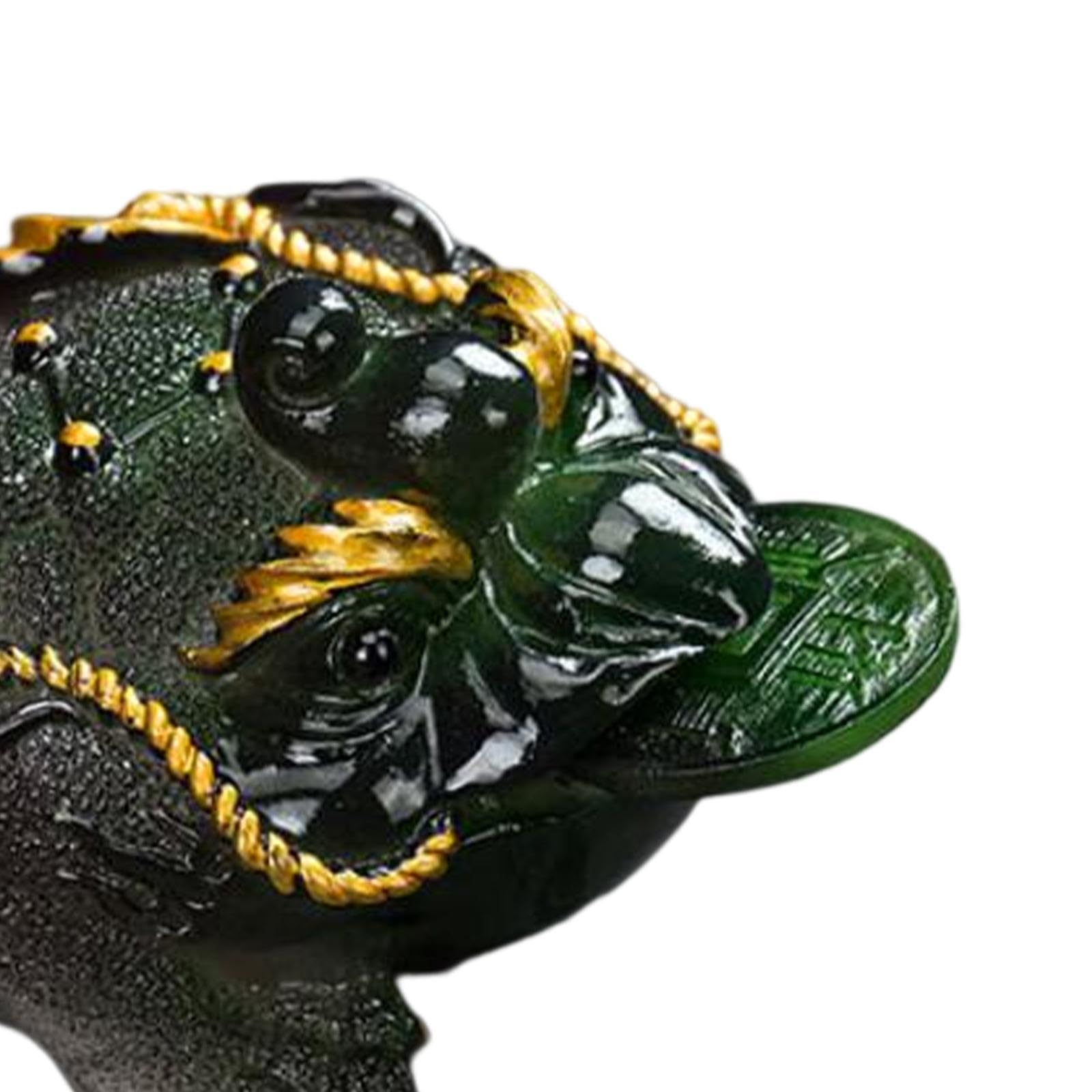 Tea Pet Ornament, Color Changing Toad Figurine Resin Crafts House Chinese Animal Figurine Money Frog Statue Tea Tray Decoration for Tea Tray, Green Color L