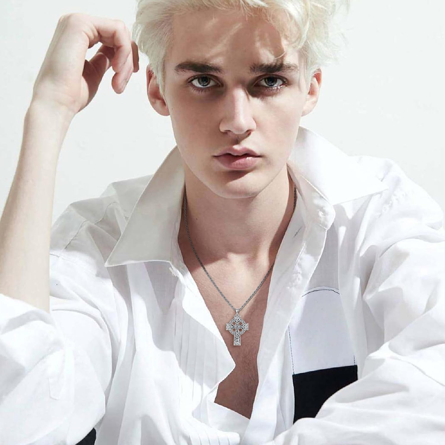 Celtic Cross Necklace for Men 925 Sterling Silver Viking Crucifix Pendant Necklace Vintage Celtic Knot Jewelry for Men Woman Religious Gift - Image 6