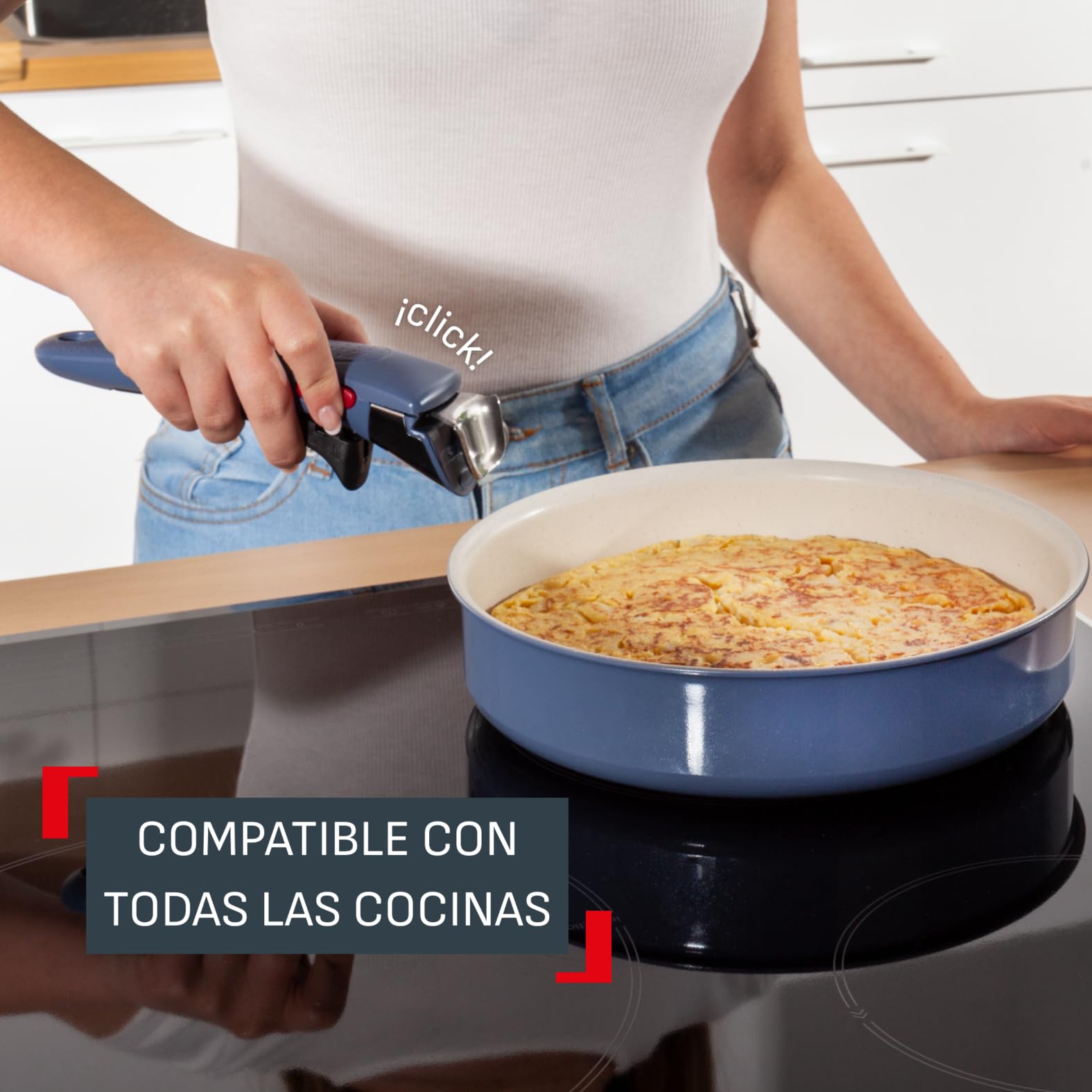 Tefal Ingenio Serenity - Juego de 2 Sartenes 22/28 cm + Wok 26 cm + 2 Cazos 16/20 cm + 4 Accesorios + 2 Mangos, Revestimiento Antiadherente, Apilable, Inducción, Apto lavavajillas y horno, Azul