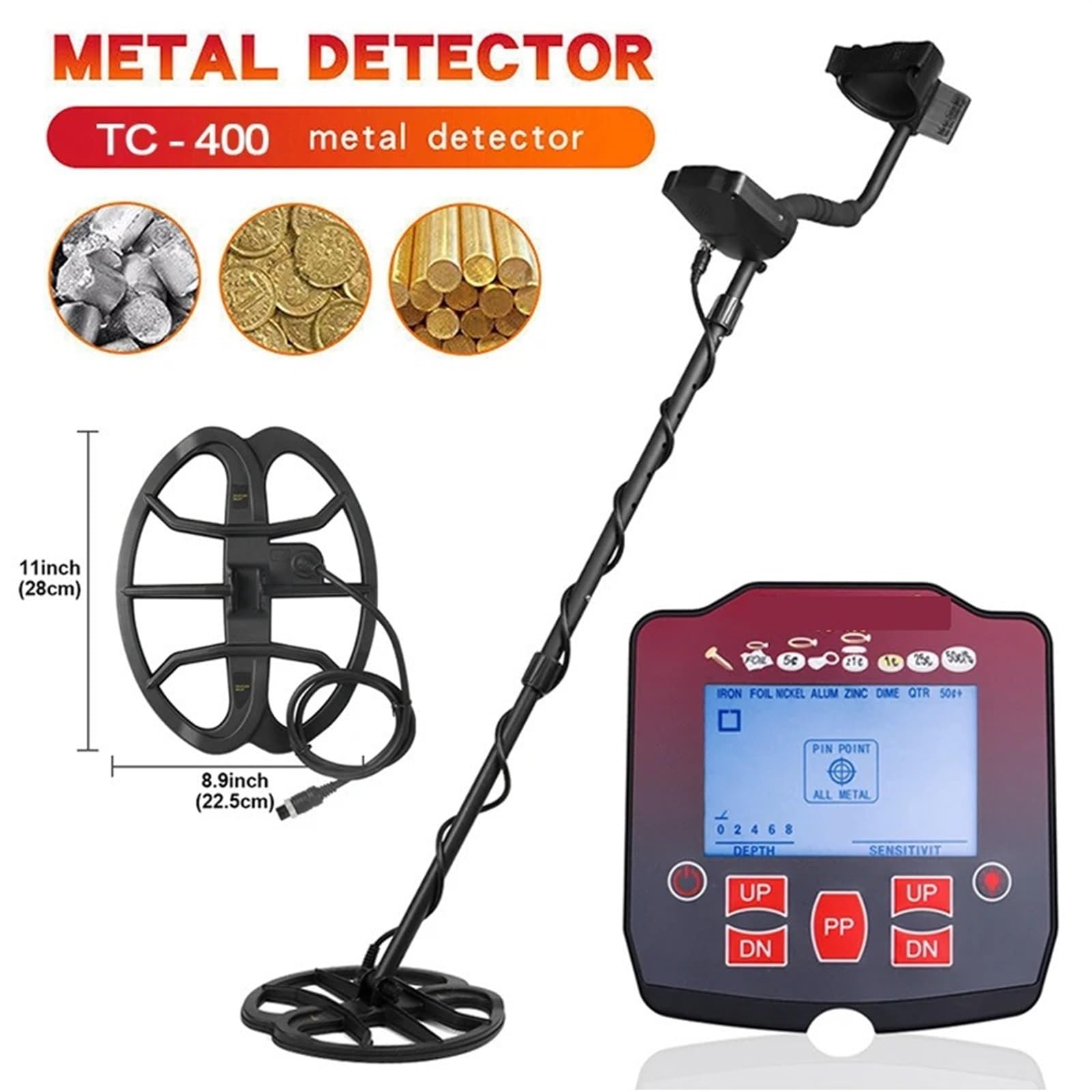 Detector de metales, Detector de metales de alta sensibilidad Detector de metales a prueba de agua Localización de metales Búsqueda de oro subterráneo for tesoros Ajustable