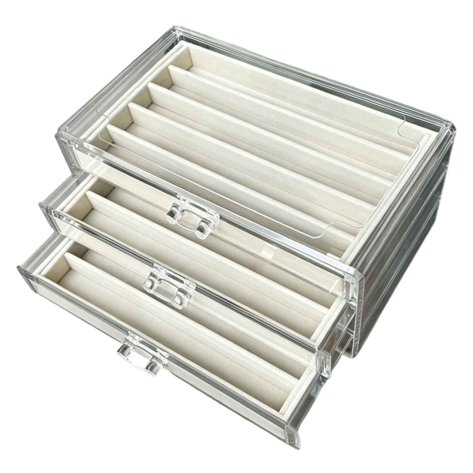TFAOYS Stackable 3 Drawer Semi Clear Stationery Box with Fabric Padding for 15 Pens Dustproof Pen Storage