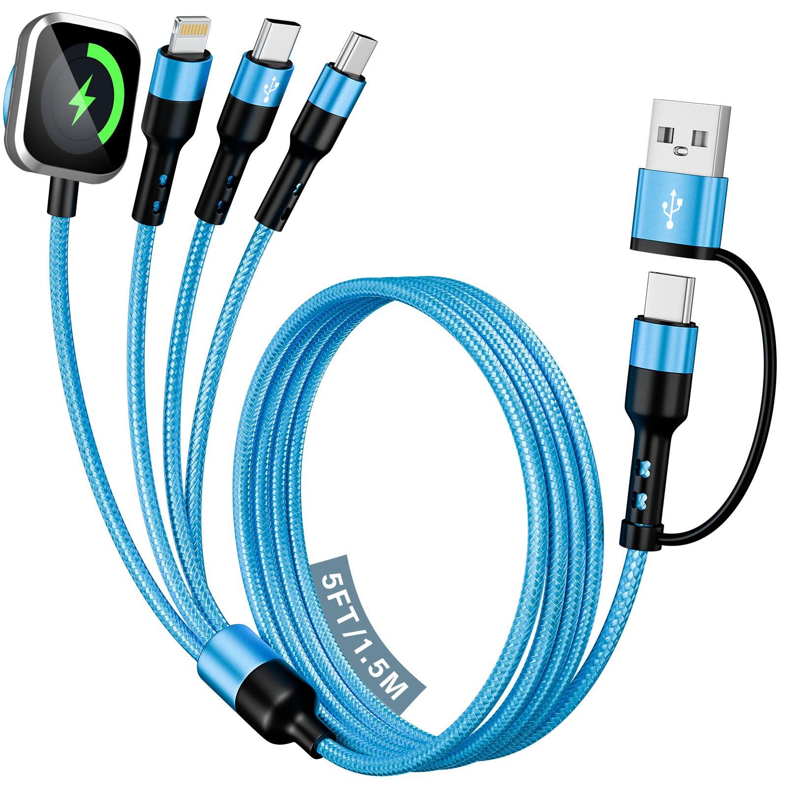 Cruise Travel Essentials 2026, doppio cavo di ricarica USB C 4 in 2, 1,5 m, ingresso USB A/C, trasferimento dati porta 1 C, caricabatterie iWatch e IP, ricarica simultanea per iPhone 17-11, iPad