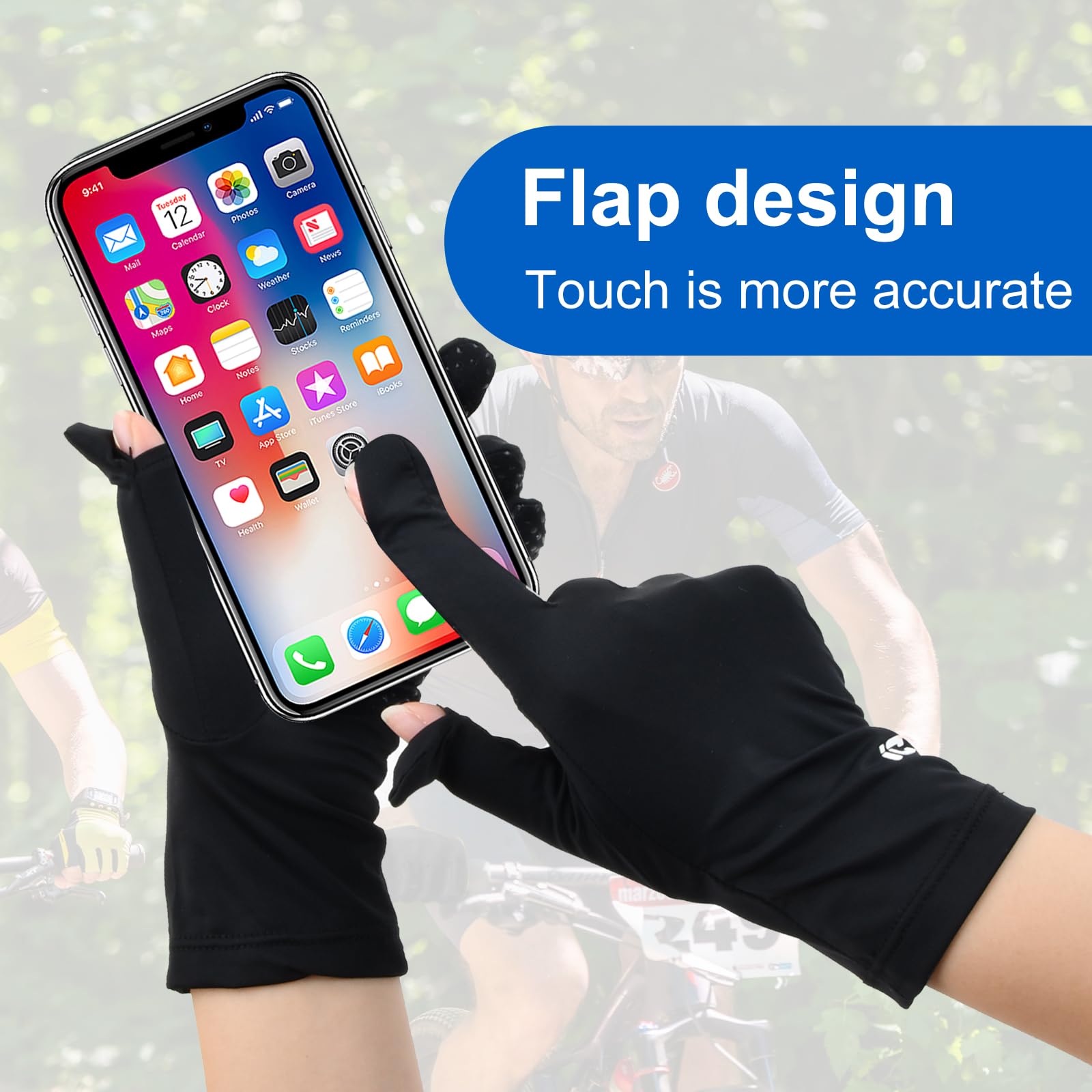 Gants de Protection Solaire, Gants de Soie glacée antidérapants Respirant, Ultra Mince Gant Anti UV Femme pour randonnée Cyclisme Golf Conduite pêche Les activités de Plein air, Noir