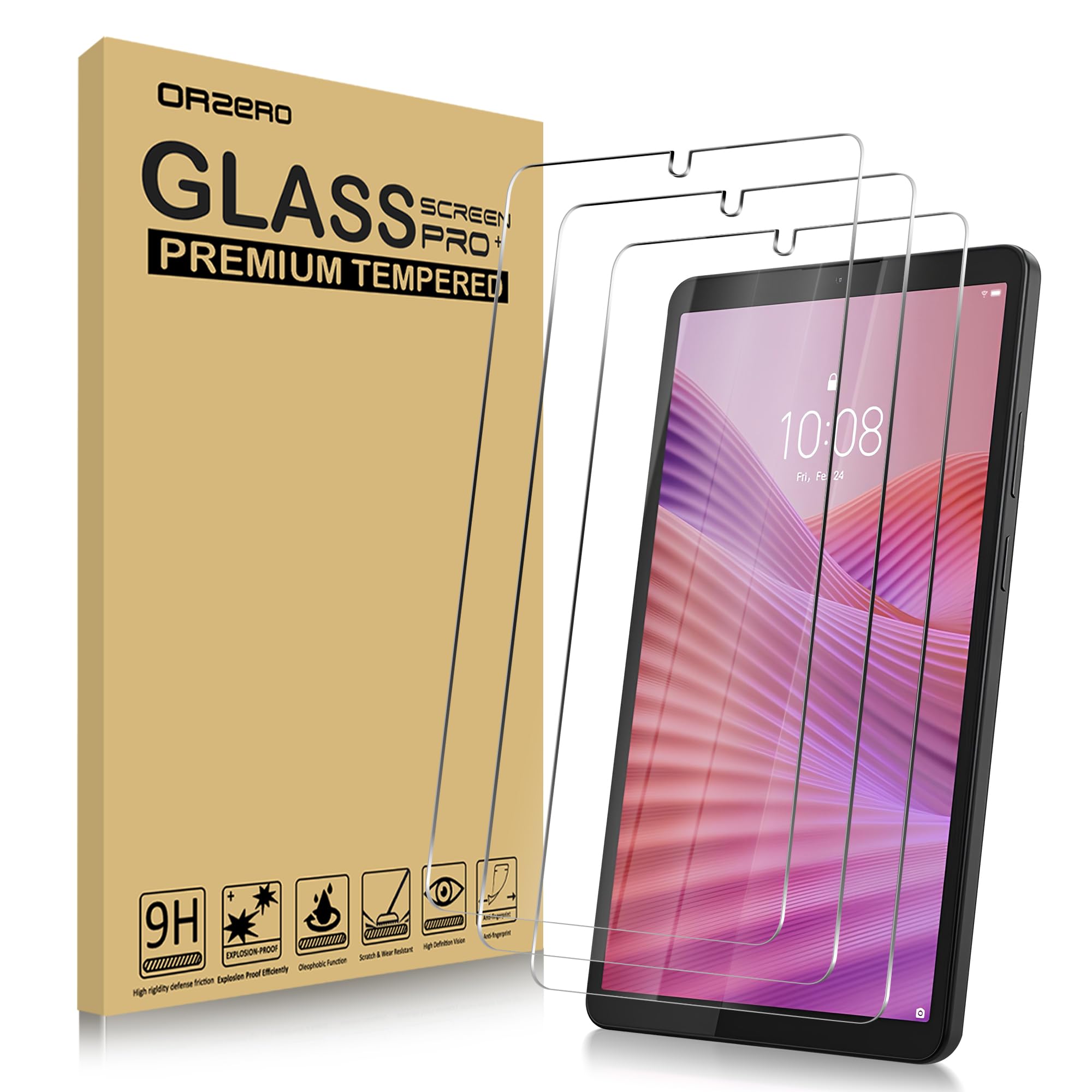 Orzero (3 Pack Compatible for Lenovo Tab One/K9 8.7 inch 2025 Tempered Glass Screen Protector, Protector De Pantalla 9H High Definition Anti-Scratch Bubble-Free