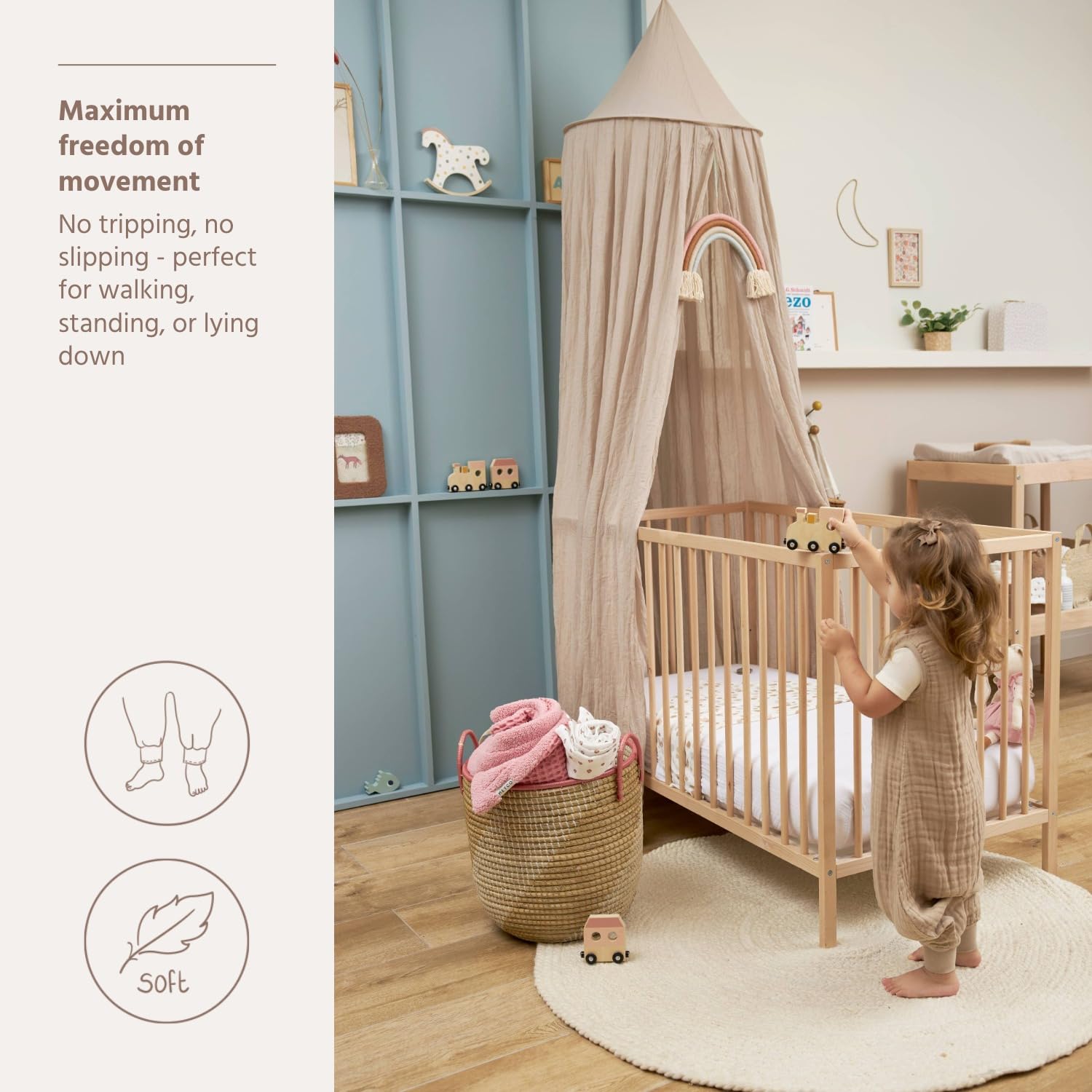MEYCO Baby Schlafsack m. Füßen Musselin - 104cm - 0.5 TOG - Schlafoverall Sommer - 100% Baumwolle - Oeko Tex zertifiziert - Jumper - hautfreundlich, atmungsaktiv - Sand