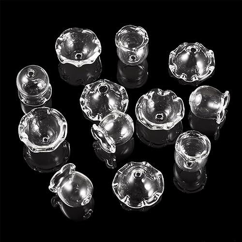Vista 75 de FASHEWELRY 10 cuentas de cristal hechas a mano, cuentas florales de cristal, cuentas espaciadoras de flores de trompeta transparentes, cuentas