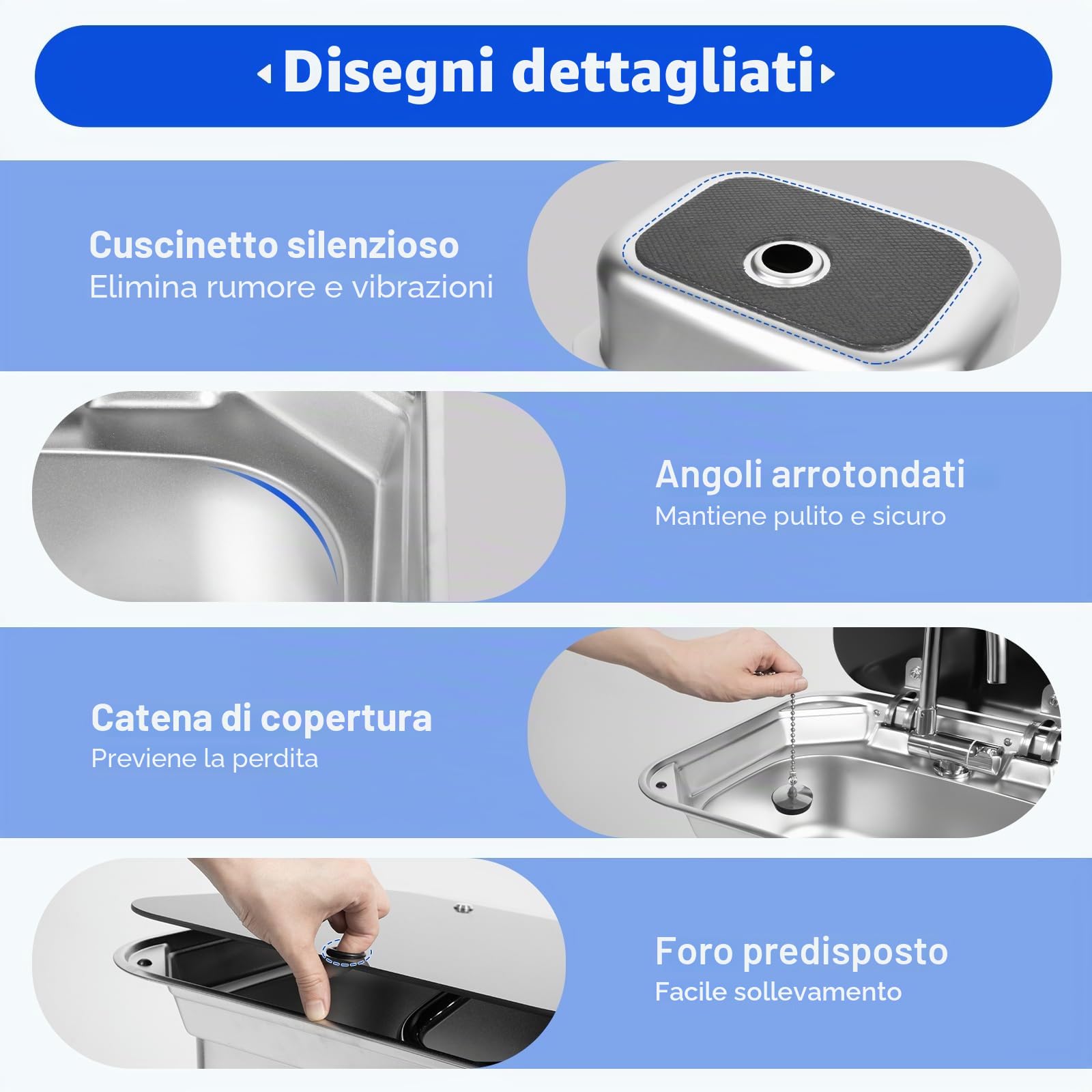 Set di lavandino per roulotte e camper, in acciaio inox con rubinetto, per campeggio