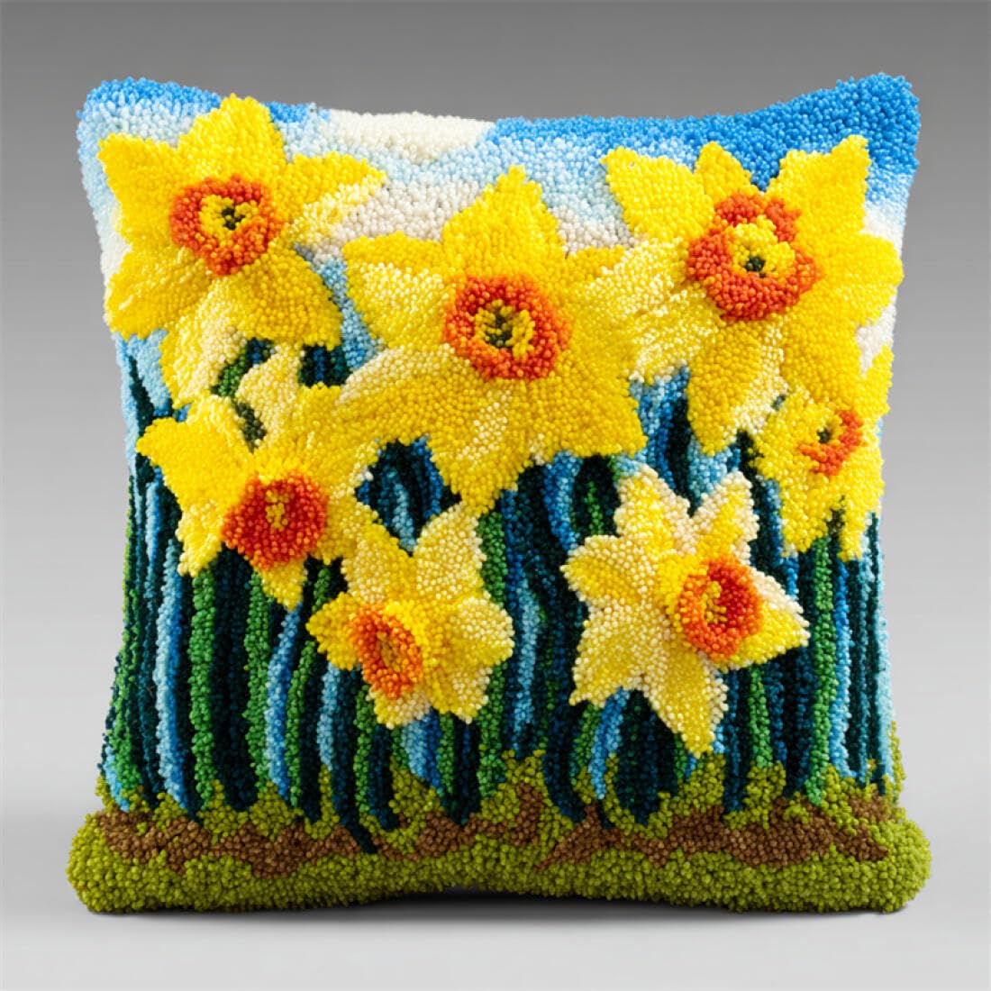 Kitquiver Latch Hook Cushion Craft Kits Cartoon Flowers Crochet Needlework Crafts with Latch Hook Tool for Adults DIY Handmade Home Cushion Kits Decor 17x17In