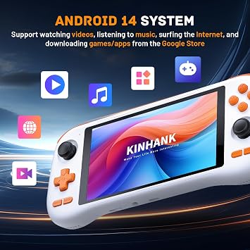 Kinhank K56 Retro Handheld Game Console Built-in 16000+ Games,Android 14.0 Portable Game Console,5.5 inch Touch Screen,6GB RAM+128GB ROM,5000mAh Battery,WiFi 5.0,BT5.0,Hall Rocker (White)