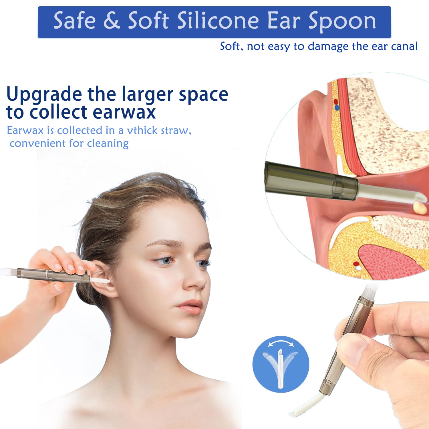 Ohrenschmalz Sauger, Sicheres und Weiches 360 Grad Spirale Silikon Ear Cleaning kit Ersatzköpfen, Geeignet für Kinder und Menschen