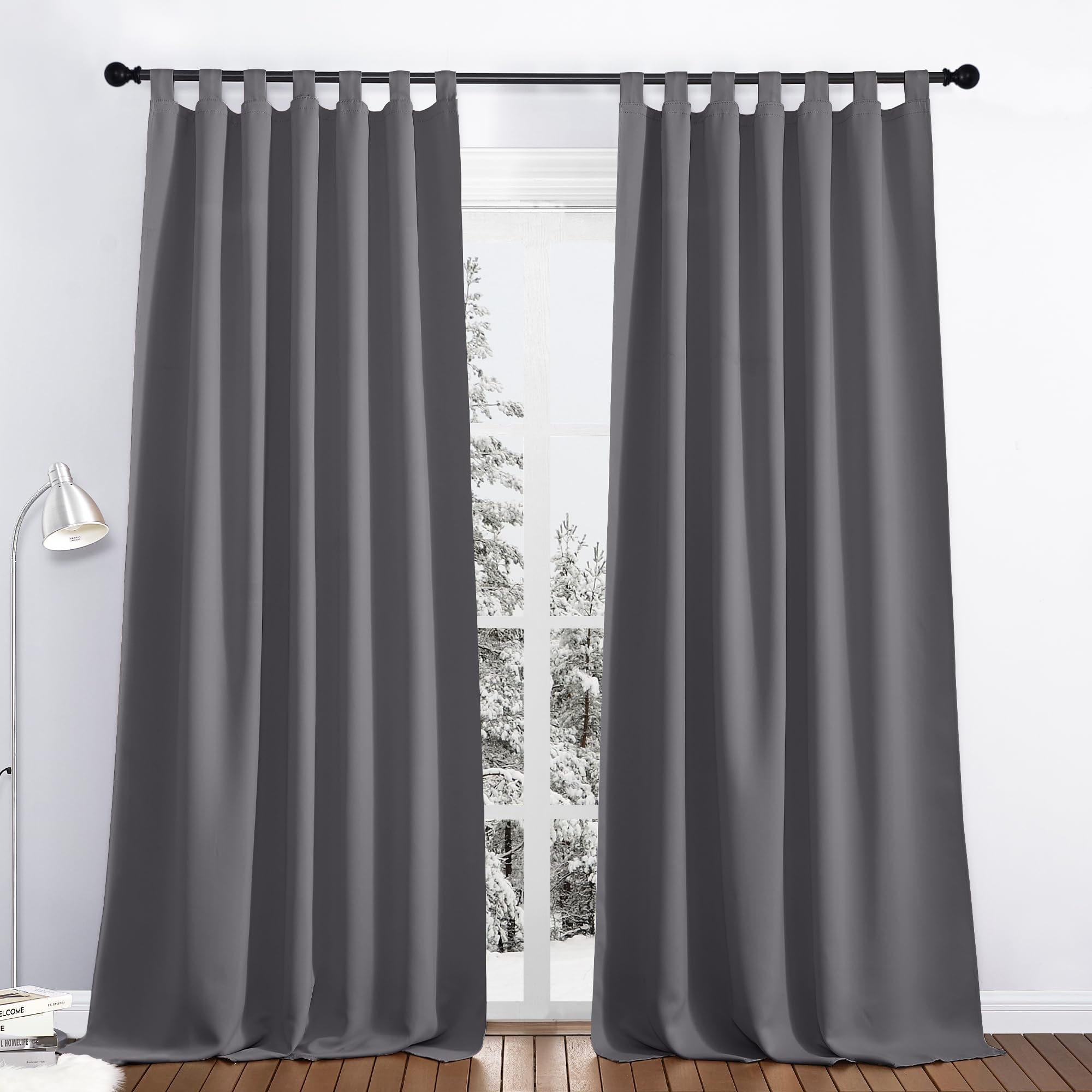 PONY DANCE Cortinas Termicas Aislantes Frio y Calor Cortinas Salon Modernas 140x245 CM Cortinas Grises Opacas 2 Piezas Cortinas Dormitorio Cortina Blackout con Trabillas