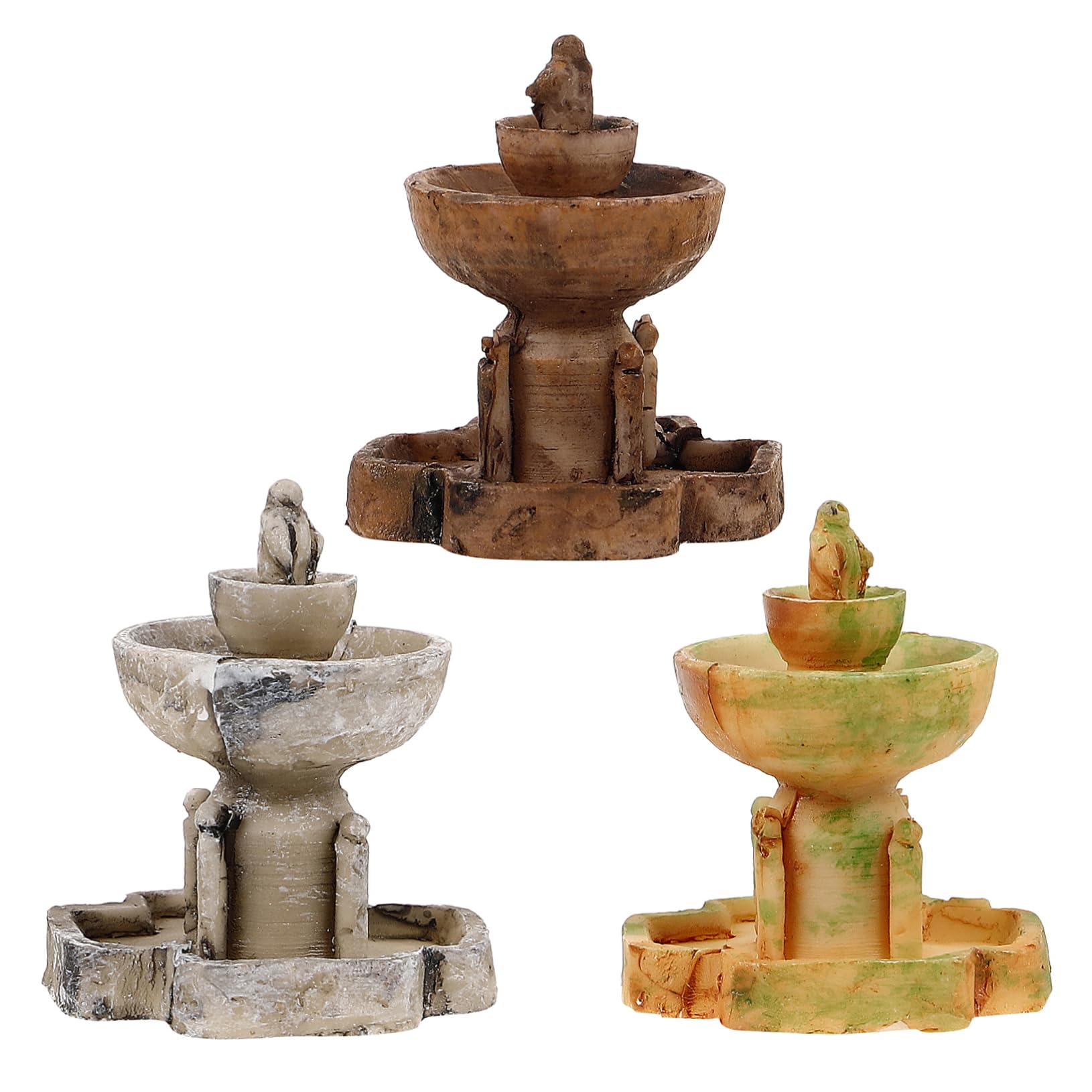 HEMOTON 3Pcs Miniature Fountain Decoration Resin Tabletop Fountain Ornament for Mini Garden Fish Tank and Terrarium Decor Craftsmanship Serene Home Accent