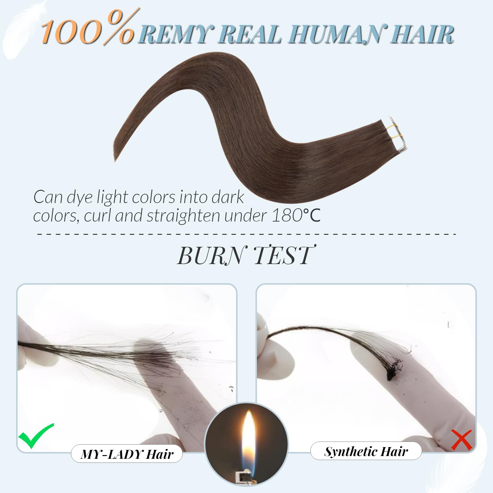 MY-LADY Tape in Hair Extensions 10 Pcs Invisible Thin Type 16 Inch Real Human Hair Tape in Extensions Straight Seamless #2 Dark Brown 15g - Image 3