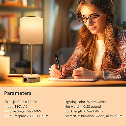 Miniatura 7 de Juego de 2 lámparas de mesa con control táctil, lámpara de noche moderna y contemporánea con puertos USB, salida de CA, regulable de 3 vías, lámpara