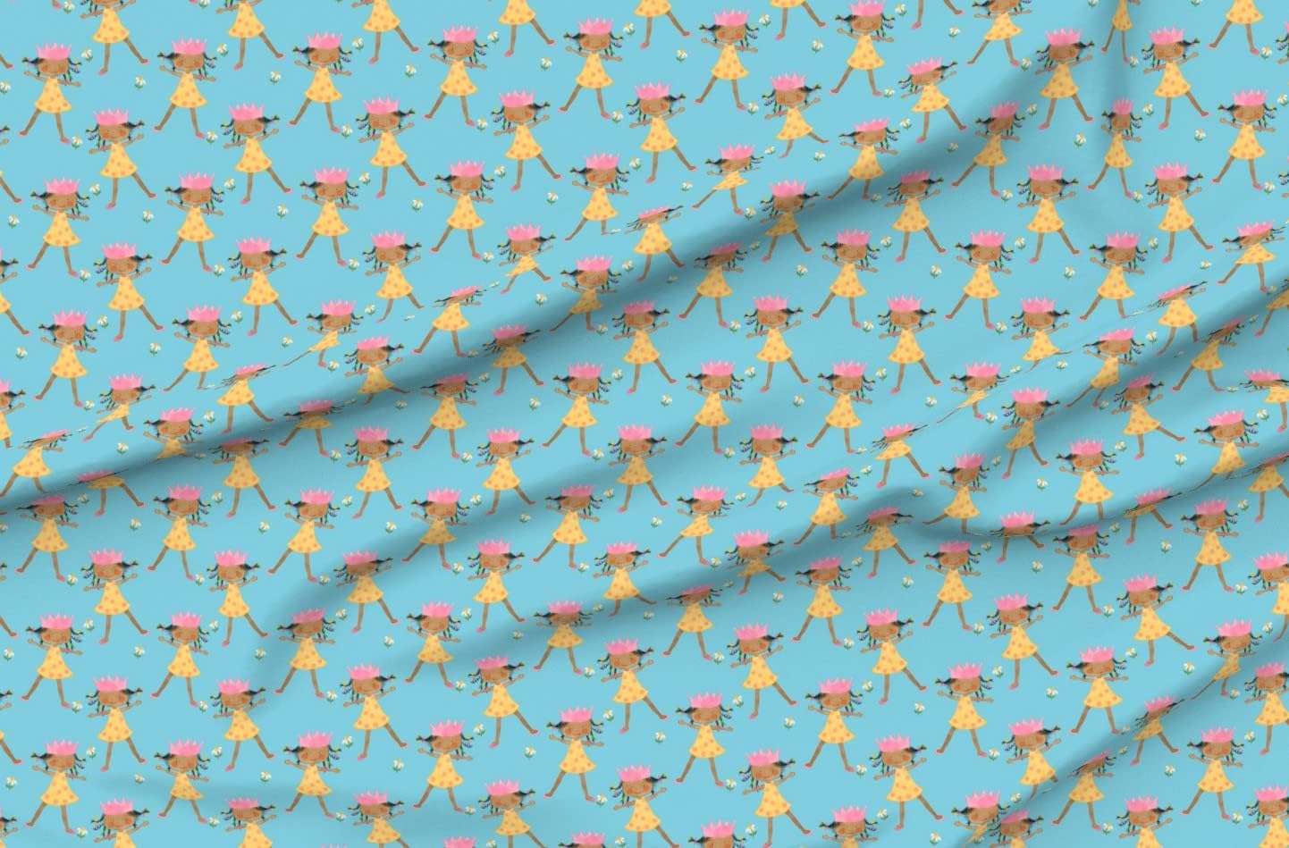 Spoonflower Fabric - African American Girl Crown Pink Blue Yellow Child Printed on Minky Fabric by The Yard - Sewing Baby Blankets Quilt Backing Plush