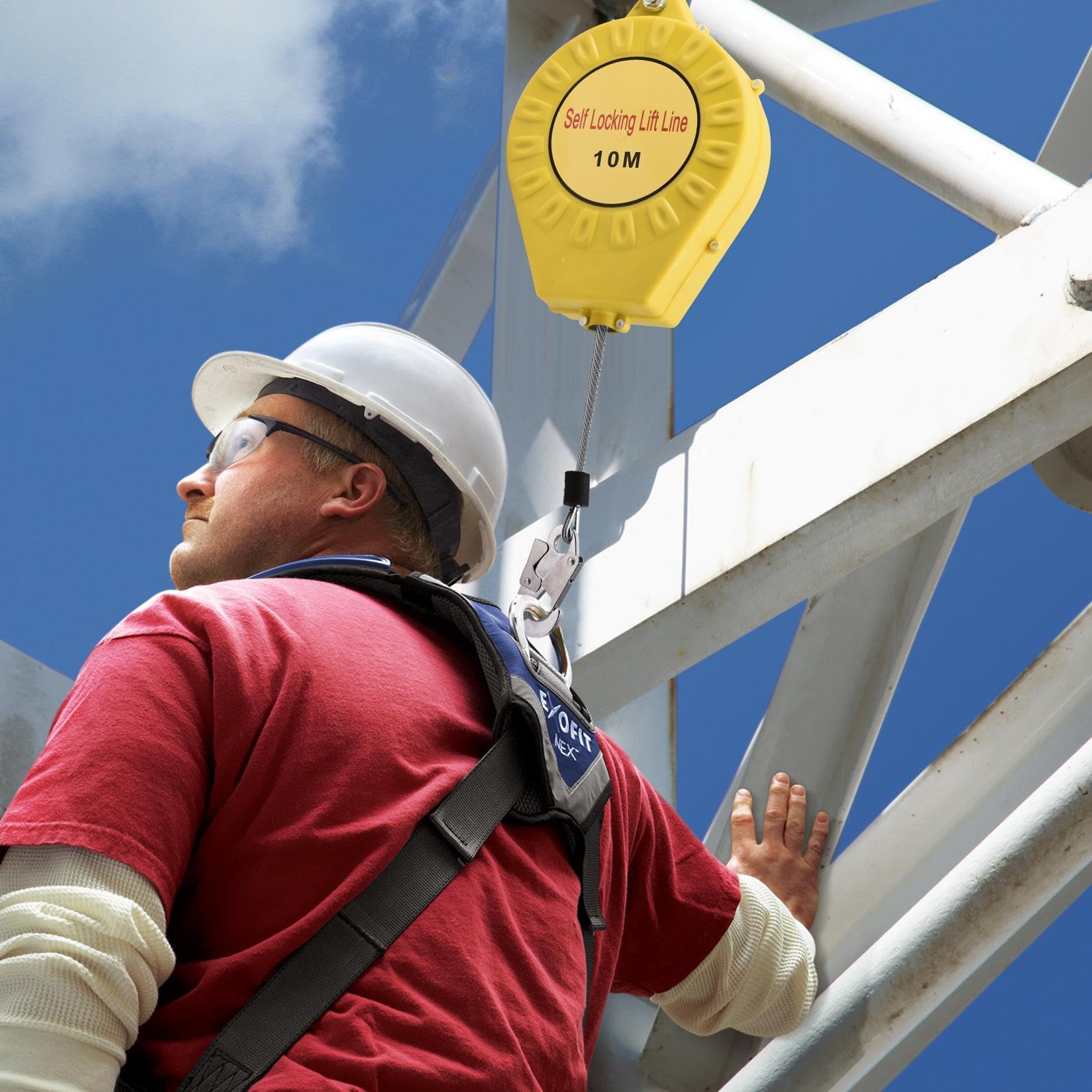 Fall Protection Rope - 32 Ft Fall Arrest Roofing Lifeline | Automatic Retractable Tether, Sturdy Construction Roofing Gear for Safe Work at High Places