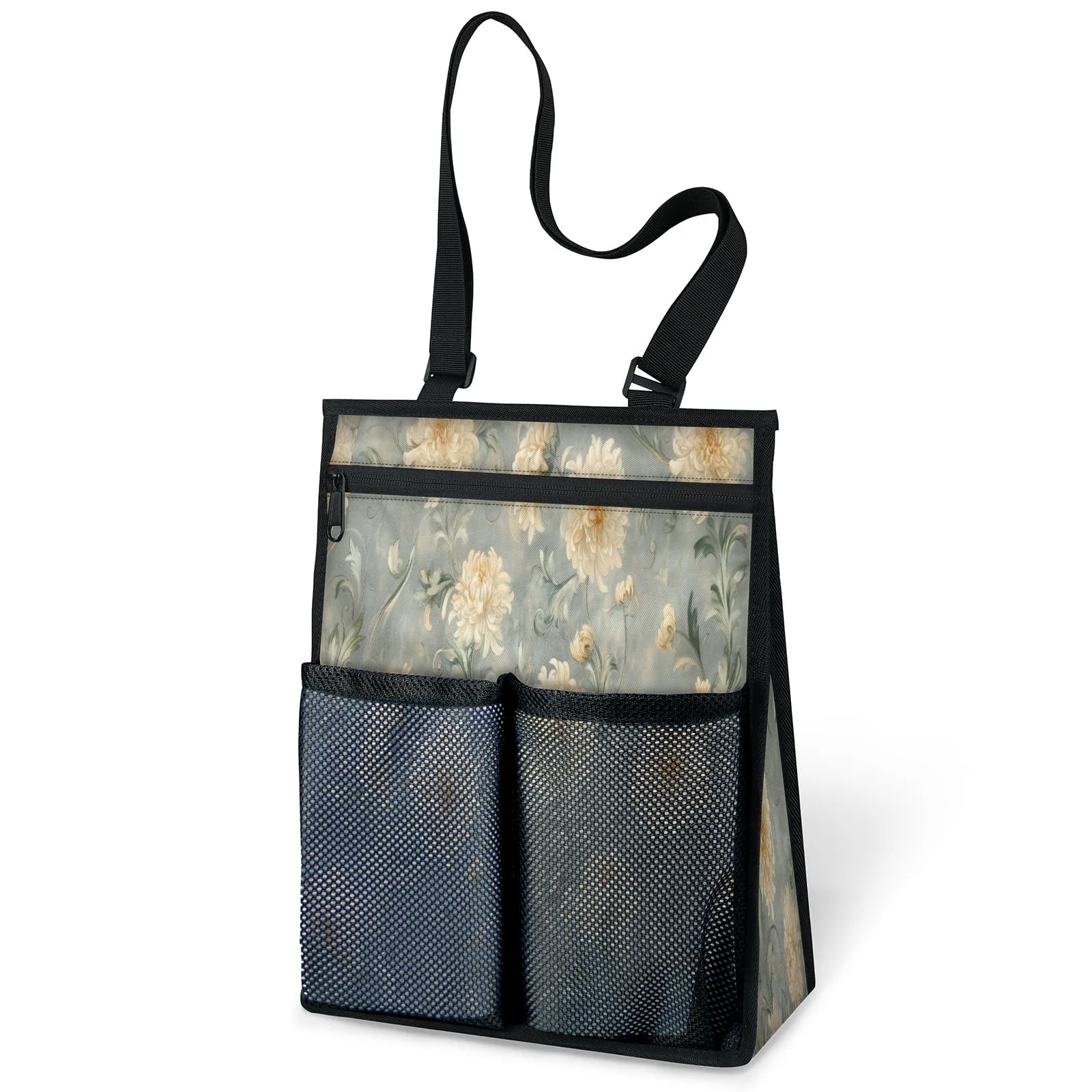 Ourtheme Vintage Chrysanthemum Portable Shower Bag for Travel Gym Camp Beach Tote Shower Caddy Bags Hanging Toiletry Organizer