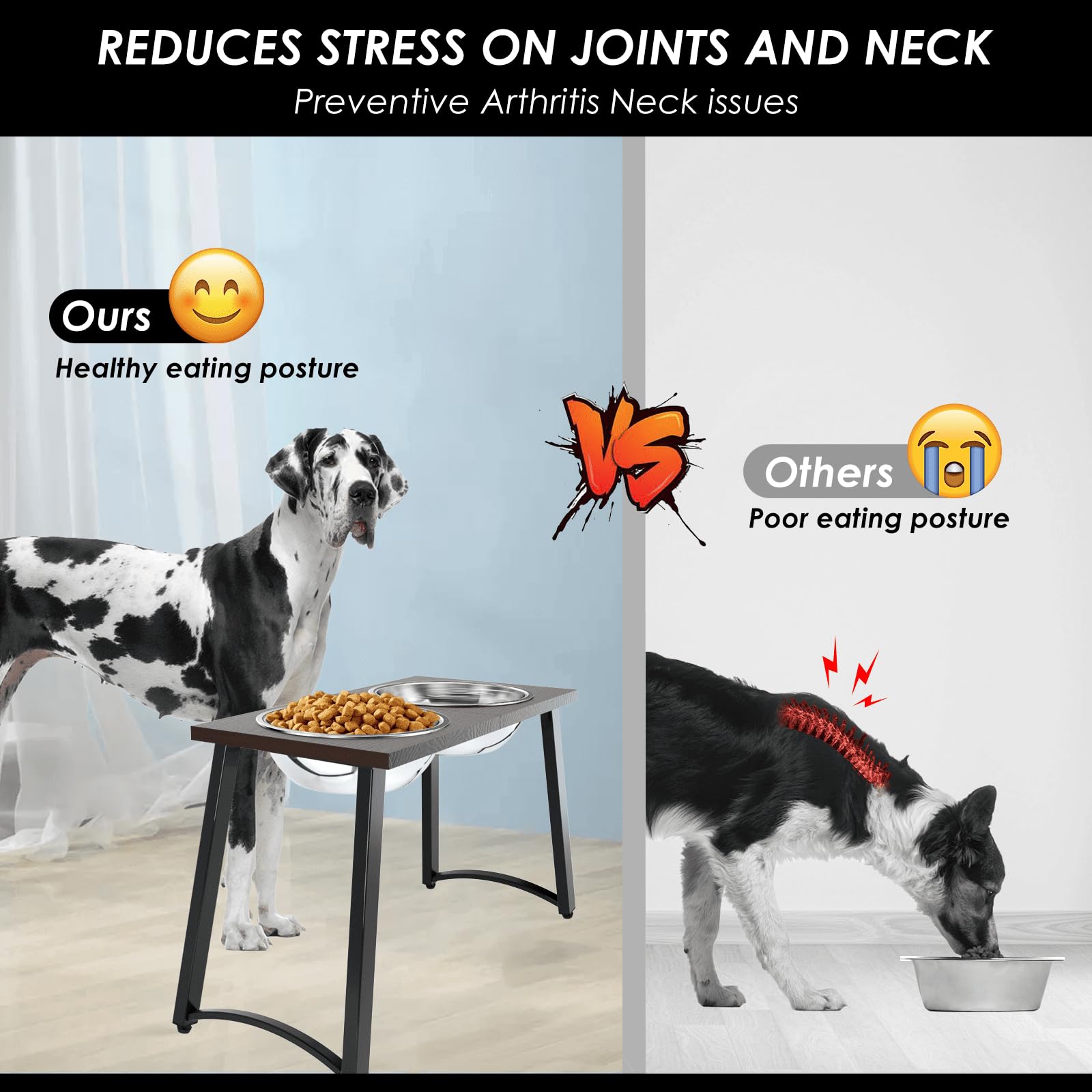 Cuencos elevados para Perros extragrandes con 2 Cuencos de Acero Inoxidable extragrandes, 3000 ml, Soporte Elevado de 16.5 Pulgadas de Alto, Cuencos de Comida y Agua para Razas Grandes, Perros