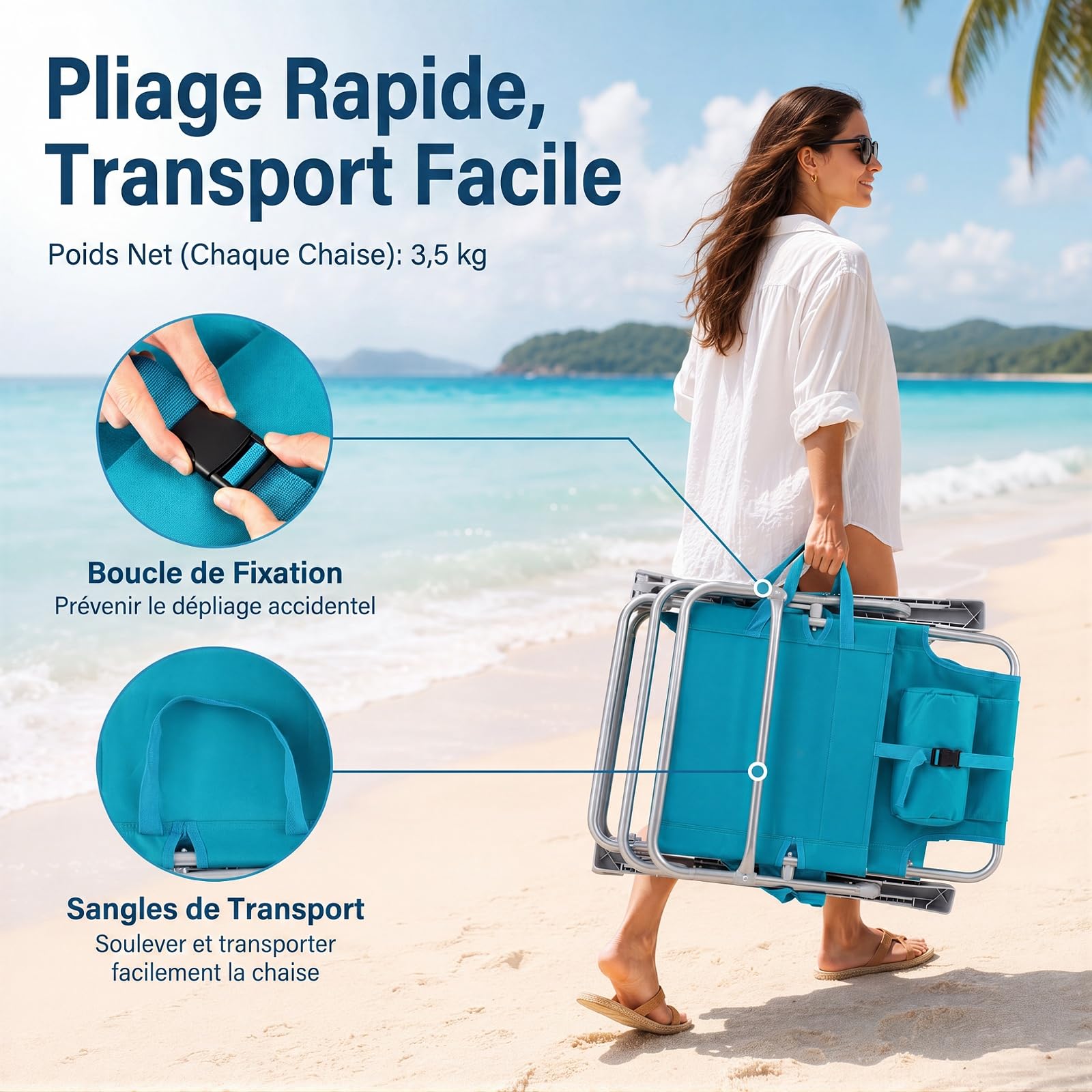COSTWAY Lot de 2 Chaises de Plage Pliable, Dossier Réglable 7 Positions | Sac Isotherme Amovible, Chaise Longue en Aluminium, Porte-Serviette, Porte-Gobelets, Charge 150 kg, pour Camping Pêche Voyage