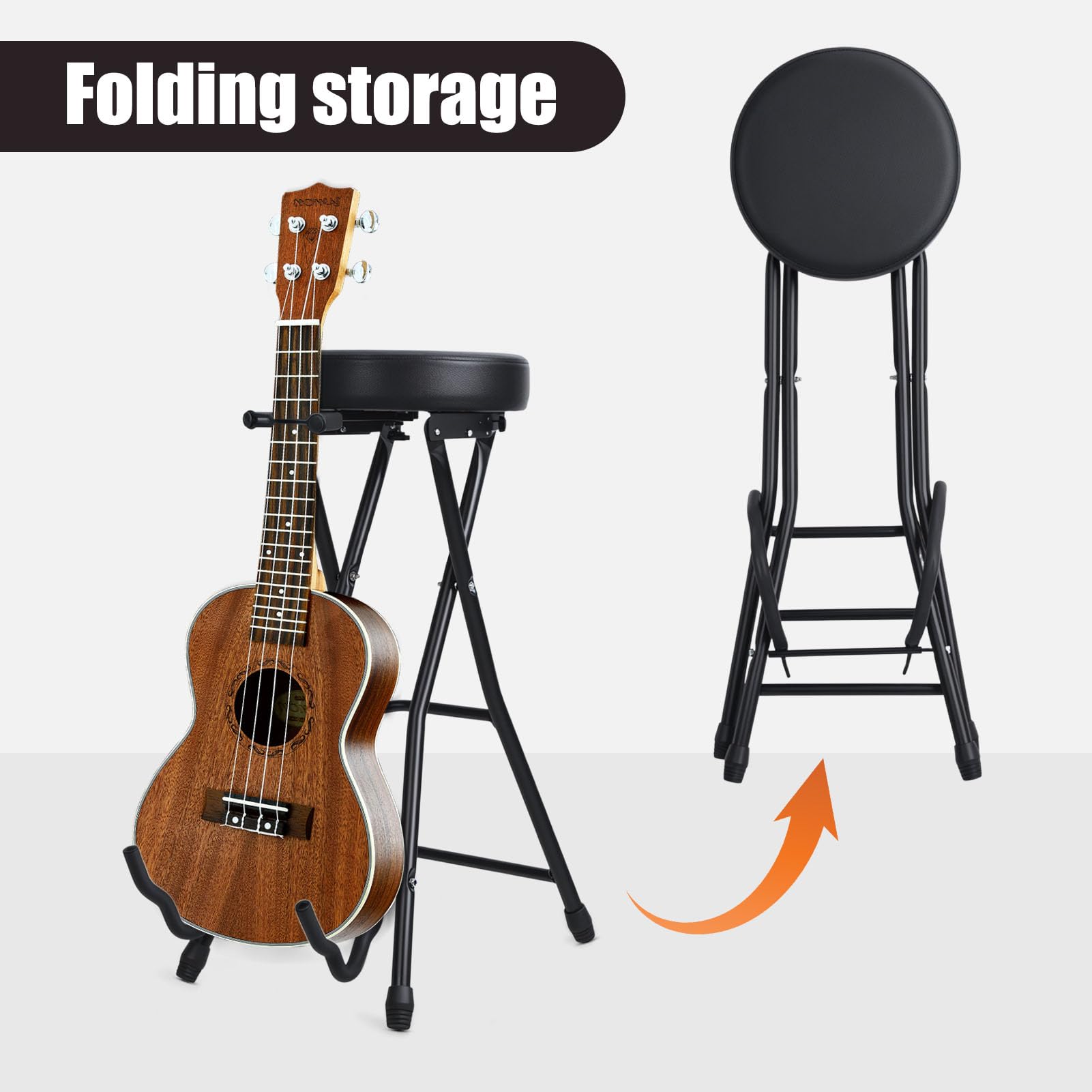Taburete plegable para guitarra con asiento acolchado, silla de guitarra plegable con soporte de guitarra integrado, reposapiés de gancho retráctil, taburete de actuación para músico, para bajo