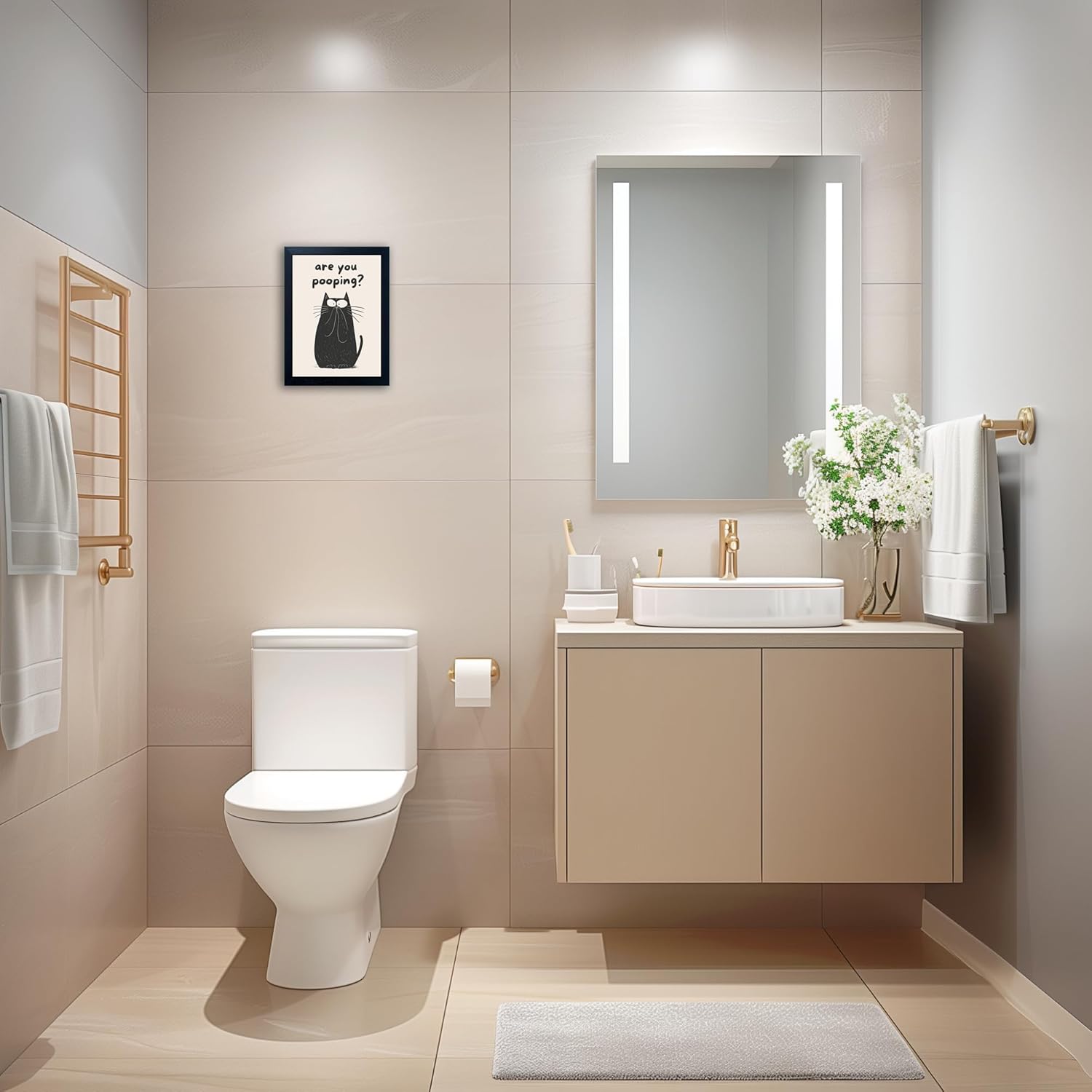 Funny Black Cat Wall Art - Are You Pooping Bad Smell Bathroom Decor, Guest Toilet Decor, Black Framed Prints 8"x10", Cute Animal Modern Minimalistic Bathroom Sign - Image 9