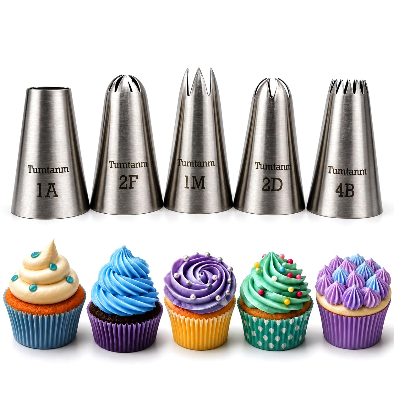 5 Pack Stainless Steel seamless Piping Icing tips, Large Piping Nozzle, Cake Decorating tools for baker