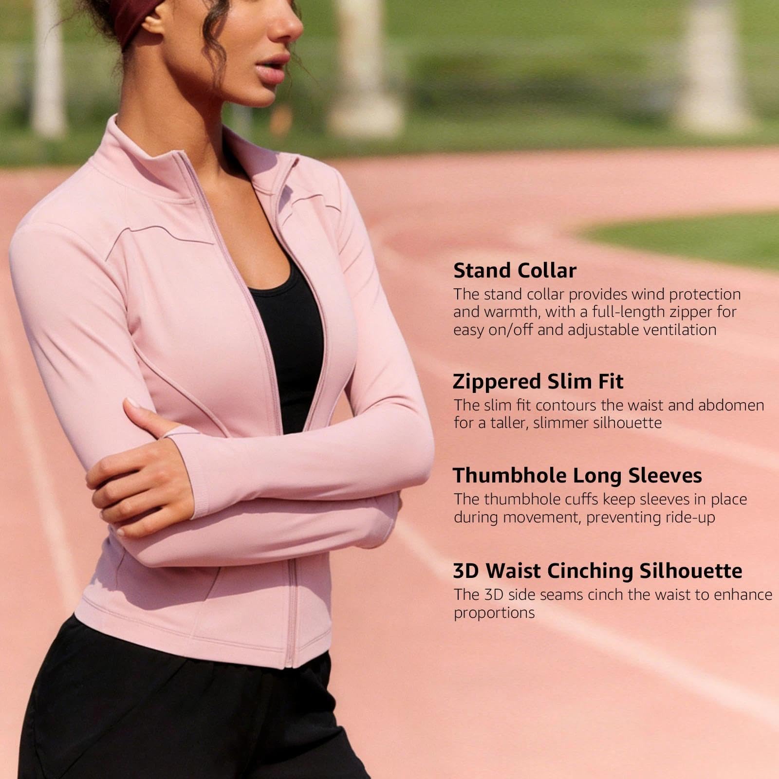Chaqueta deportiva para mujer, con cremallera completa, cuello alto, agujeros para el pulgar, ajuste delgado, manga larga, para correr, entrenamiento, fitness — view 4