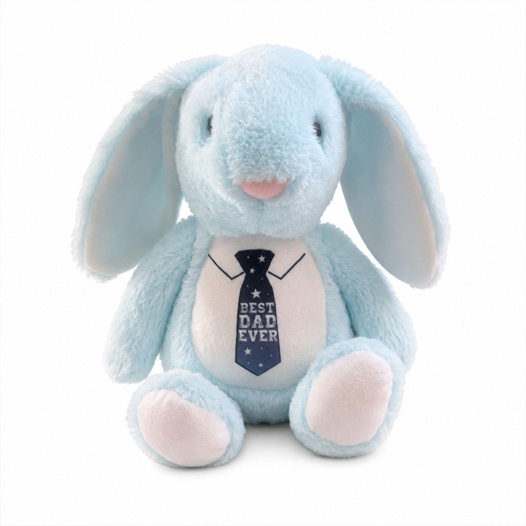 Silly Dog Designs - Personalised or Standard Father’s Day Bunny Plush - Soft Blue or Brown Rabbit Teddy - Best Dad Ever Tie Gift - Custom Name Option - Keepsake Dad Present (Blue Standard)