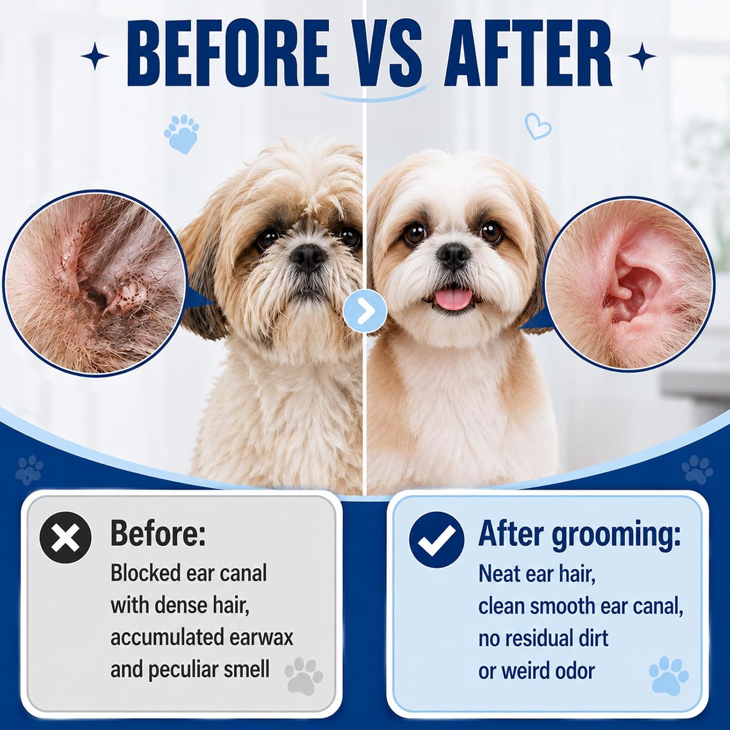 Dog Ear Powder for Hair Removal, Remove Excess Ear Hair, Moisture, Dirt | Suitable for Poodles, Schnauzers, Shih Tzus and More, Powder Absorb Moisture, Finger-Wipes Clean Ear Canal, Reduce Wax Odor