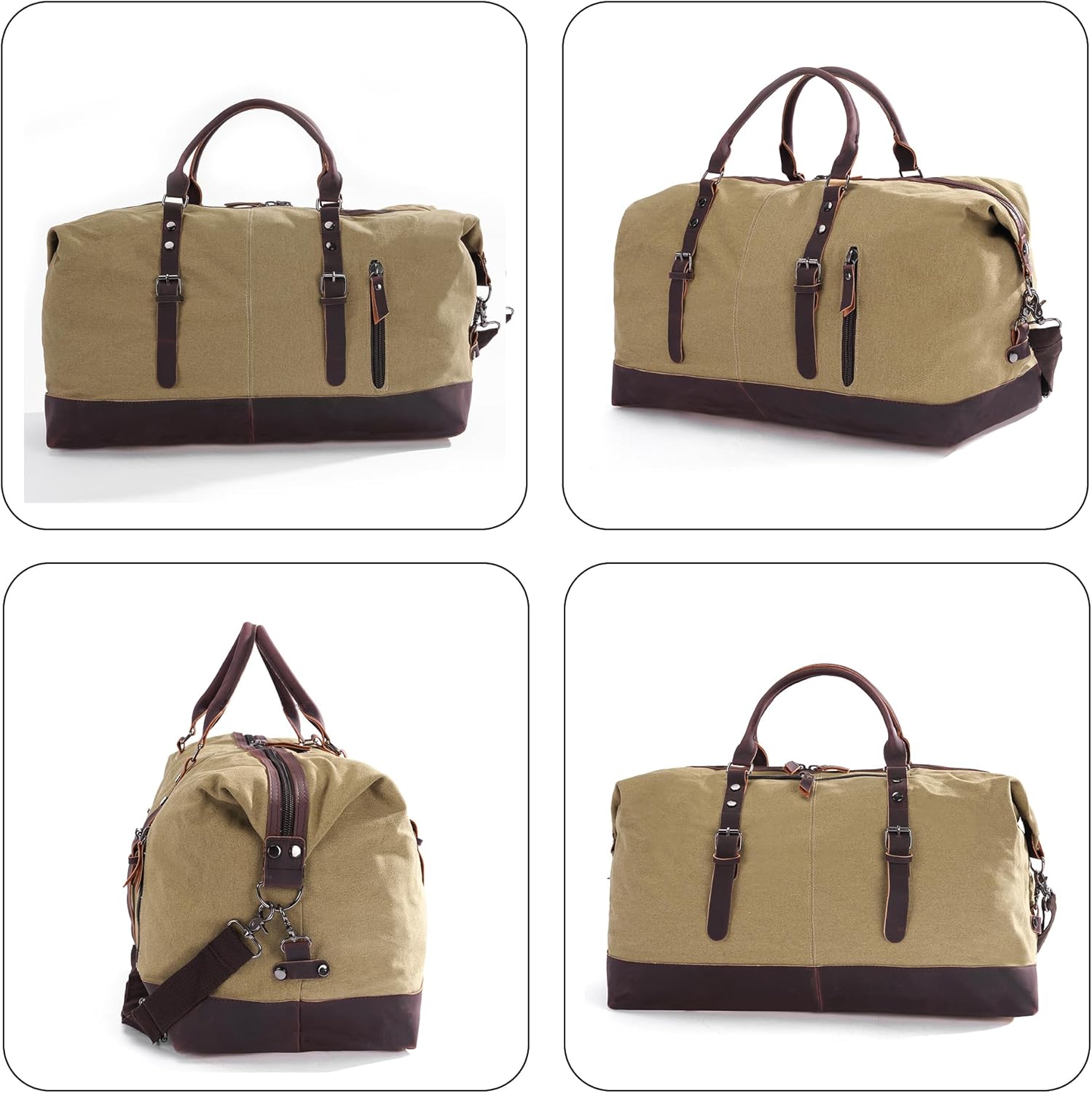 Weekender Travel Bag for Men & Women, Large Overnight Duffle Carry On Bag with Easy-Grip Handles, Gym Tote for Work, Weekend Trips, Sports (Khaki) - Image 6