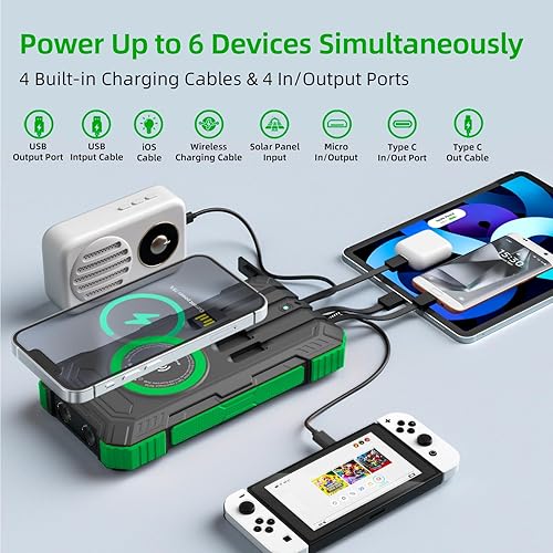 Miniatura 3 de Cargador solar de 49800 mAh, cargador de teléfono portátil inalámbrico, 22.5 W QC3.0, carga rápida, 4 cables integrados con USB C, 6 salidas y 2