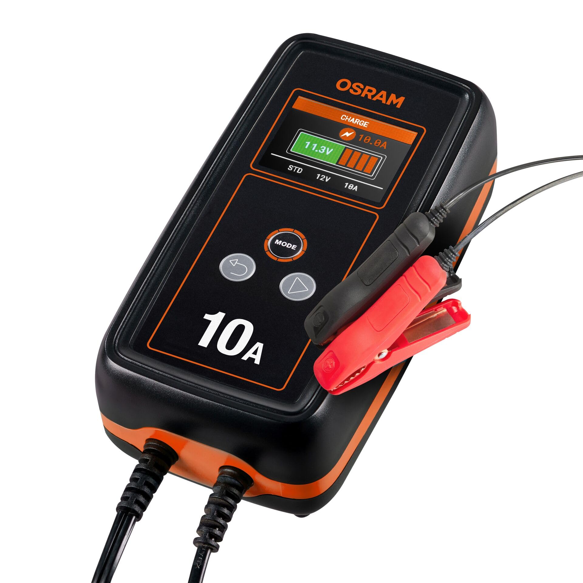 OSRAM BATTERYcharge 1010, 12V, Cargador de baterías inteligente, 10A para coches y furgonetas, compatible con baterías AGM, EFB, de plomo y litio, carga rápida, compatible con Start/Stop.