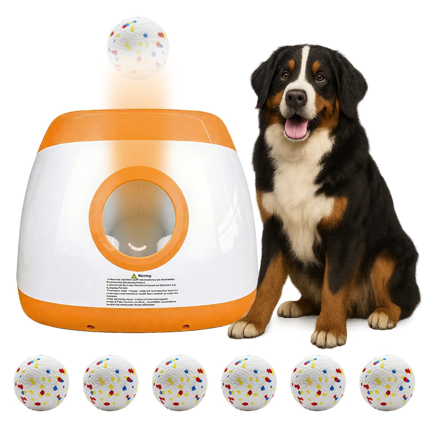 TIEXITOR Large Automatic Dog Ball Launcher with 6 Tennis Balls (2.5"), Dog Ball Thrower for Medium & Large Dogs, 3 Adjustable Distance 26-78FT, Remote Control Launcher for Outdoor