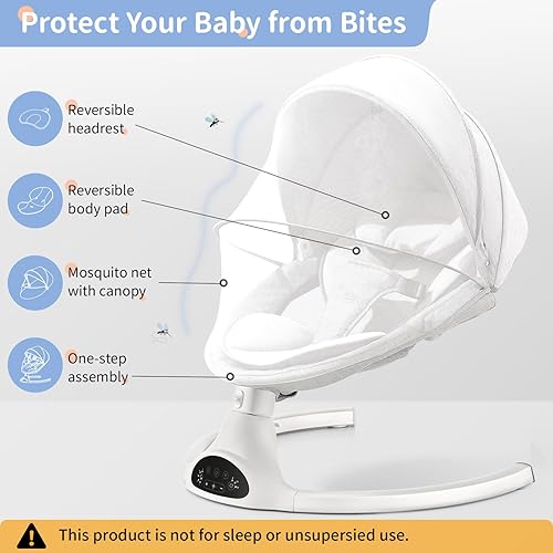 Miniatura 6 de LAREX Columpio eléctrico para bebé, balancín portátil para bebé recién nacido, 5 velocidades de balanceo con control remoto, 10 melodías