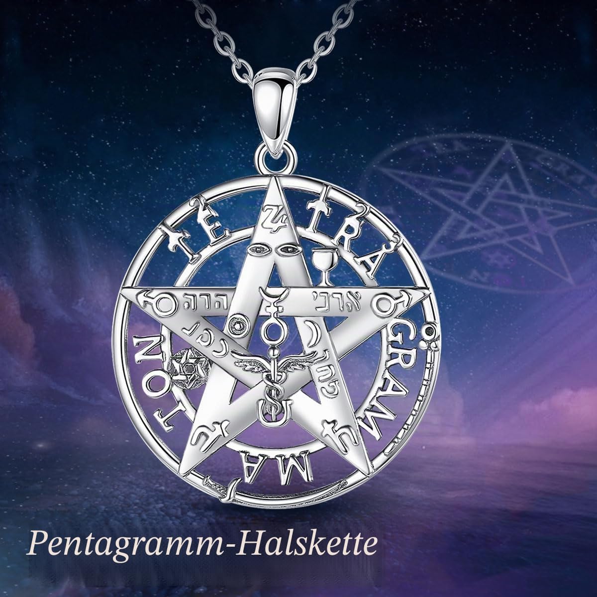 CELESTIA Pentagramm Kette Damen Herren Silber 925 Tetragrammaton Anhänger Halskette Talisman Hexe Schmuck Esoterik Geschenke Männer Frauen