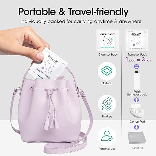 Miniatura 8 de Gellen Kit de almohadillas removedoras de esmalte de gel, almohadillas removedoras de esmalte de acetona y toallitas limpiadoras de alcohol, paquete
