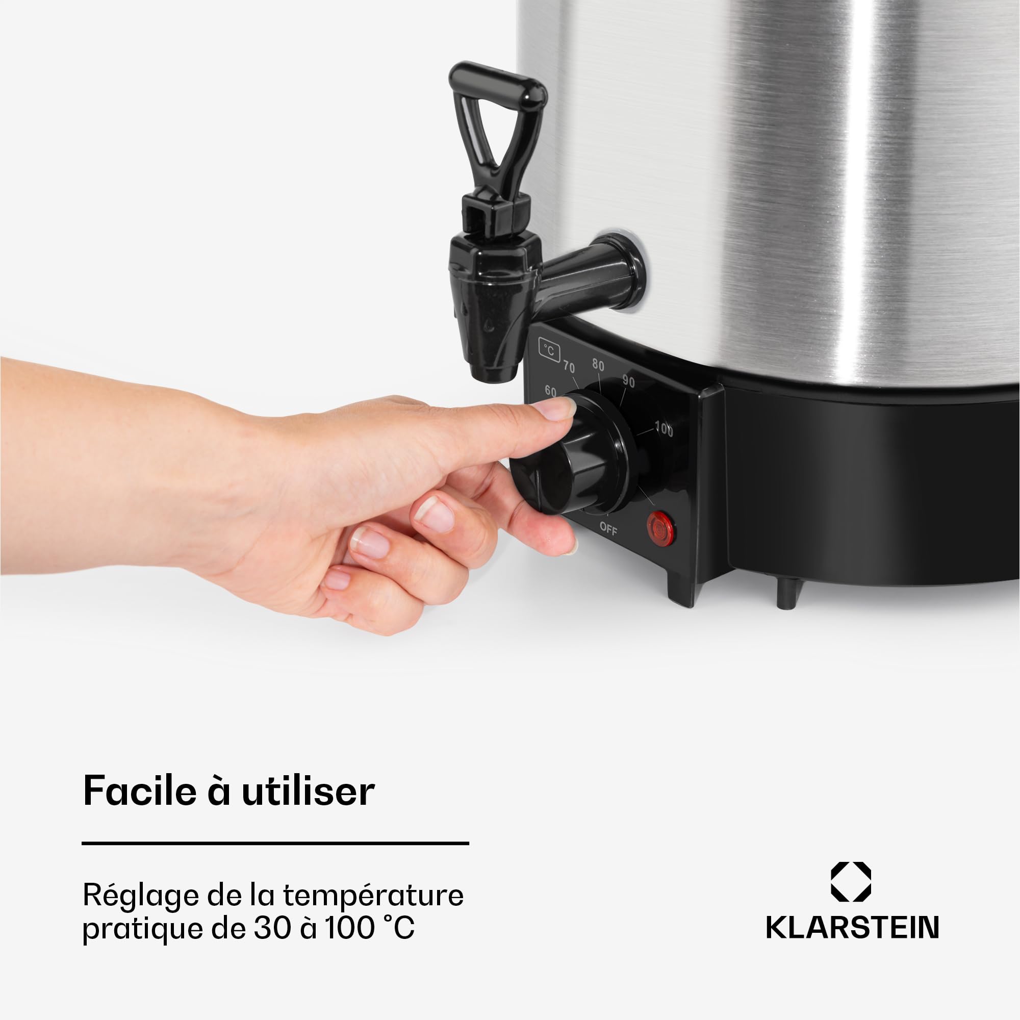 Klarstein Biggie Eco - Stérilisateur automatique et distributeur de boisson, 1000W, 30-100 °C, volume de 9L, robinet, voyants de contôle, grille de stérilisation fournie