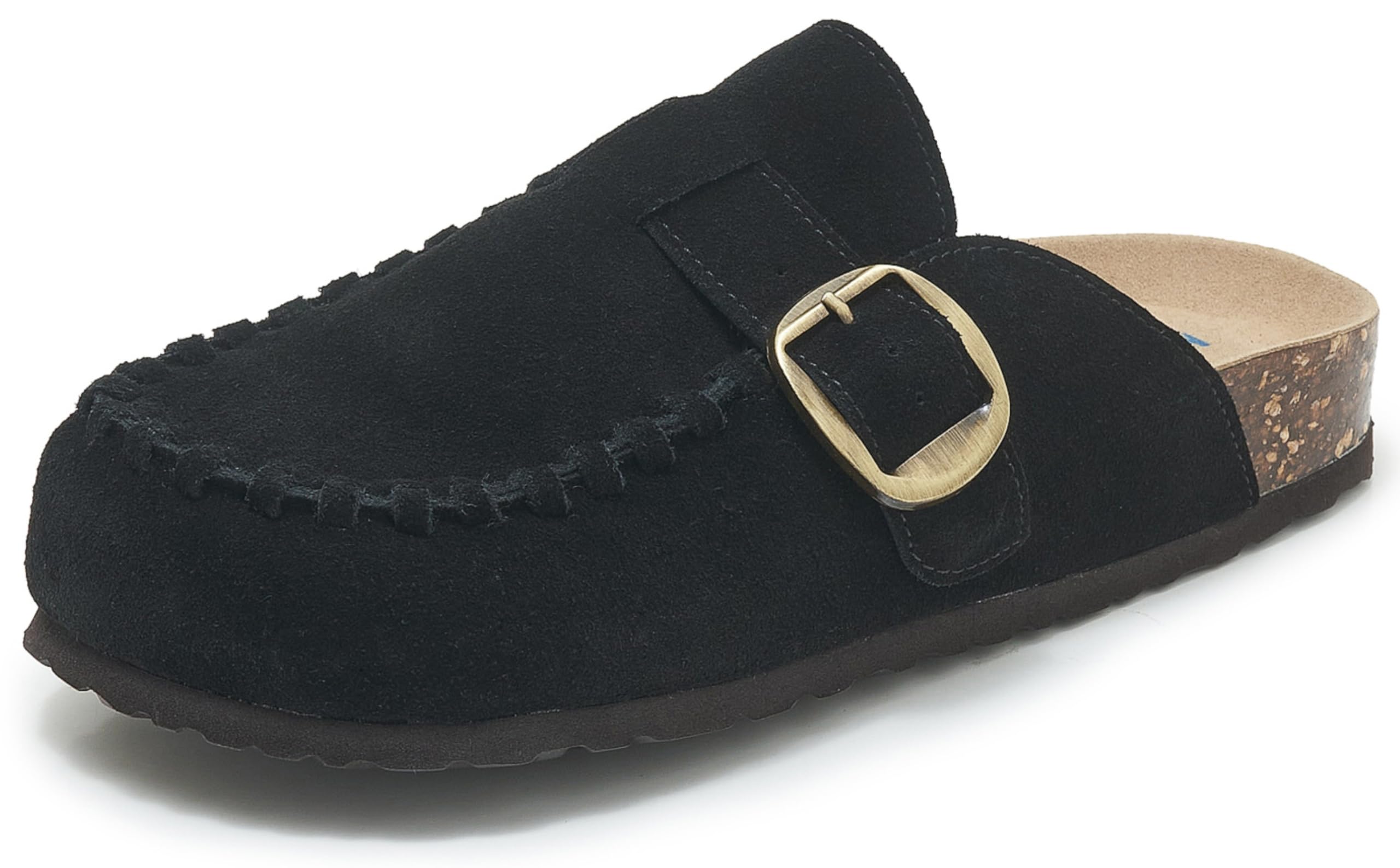 SMajong Zoccoli Uomo Sabot Donna Comode Pantofole in Pelle Ciabatte con Sottopiede in Sughero Scarpa con Fibbia Regolabile al Piede Gr.36-44 EU