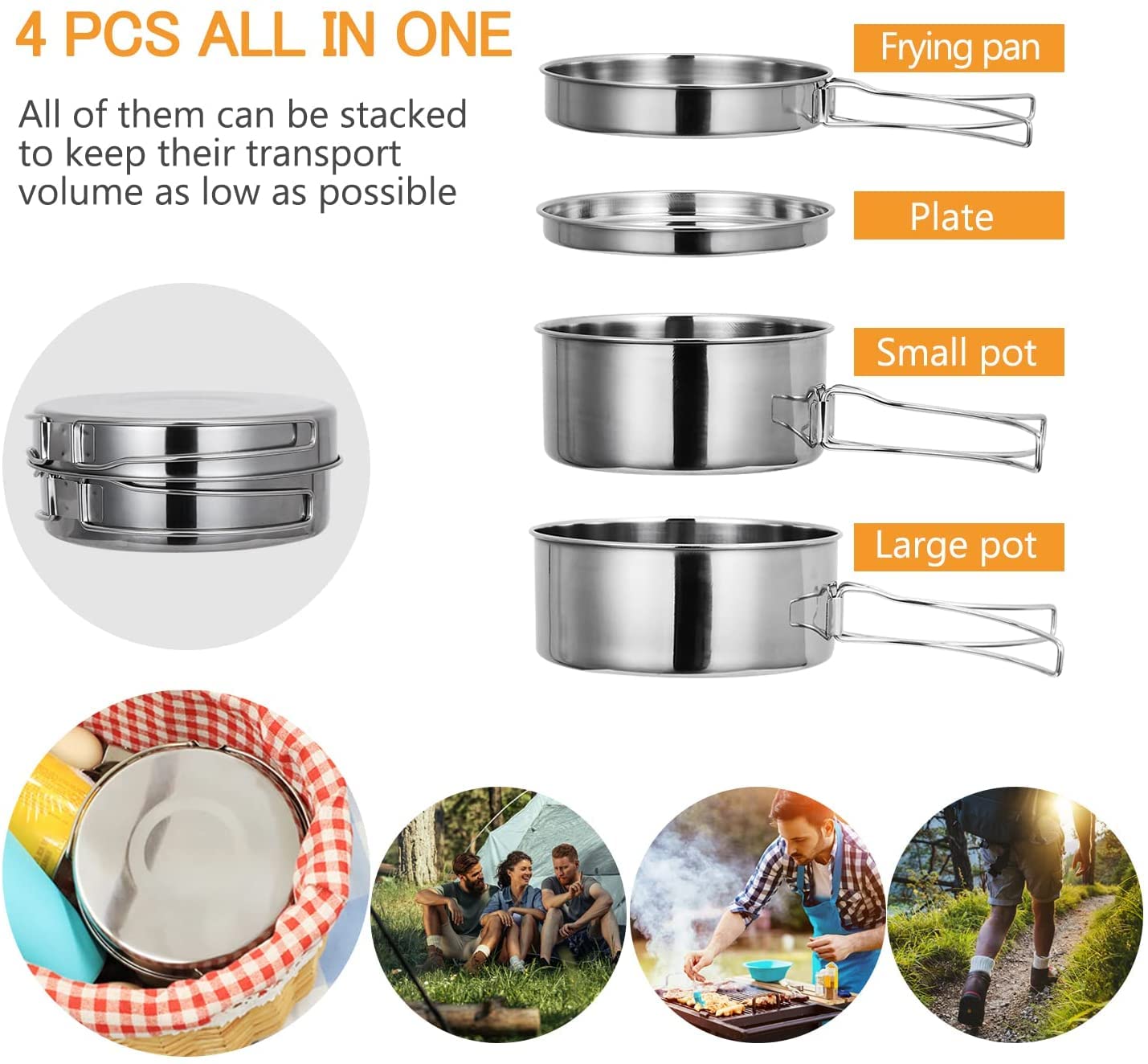 8 Stück Tragbares Camping Kochgeschirr Kit Edelsta Produktbild-Vorschau 4