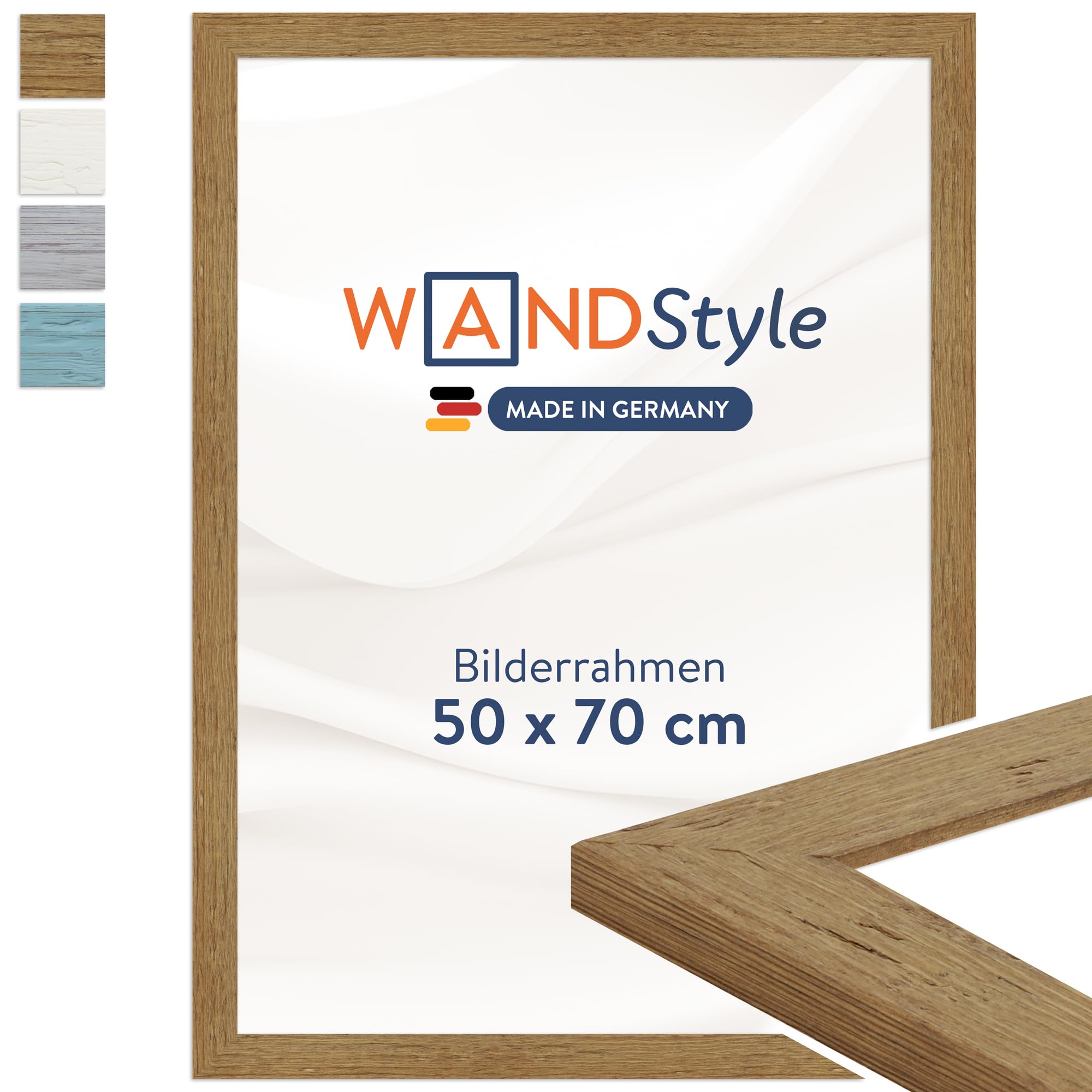 WANDStyle Bilderrahmen 50x70 Eiche, rustikaler Bilderrahmen Holz 50x70 cm | Hochwertiger Holzbilderrahmen, Posterrahmen zum Aufhängen, Rahmen 70x50 cm, Fotorahmen H750 - Made in Germany