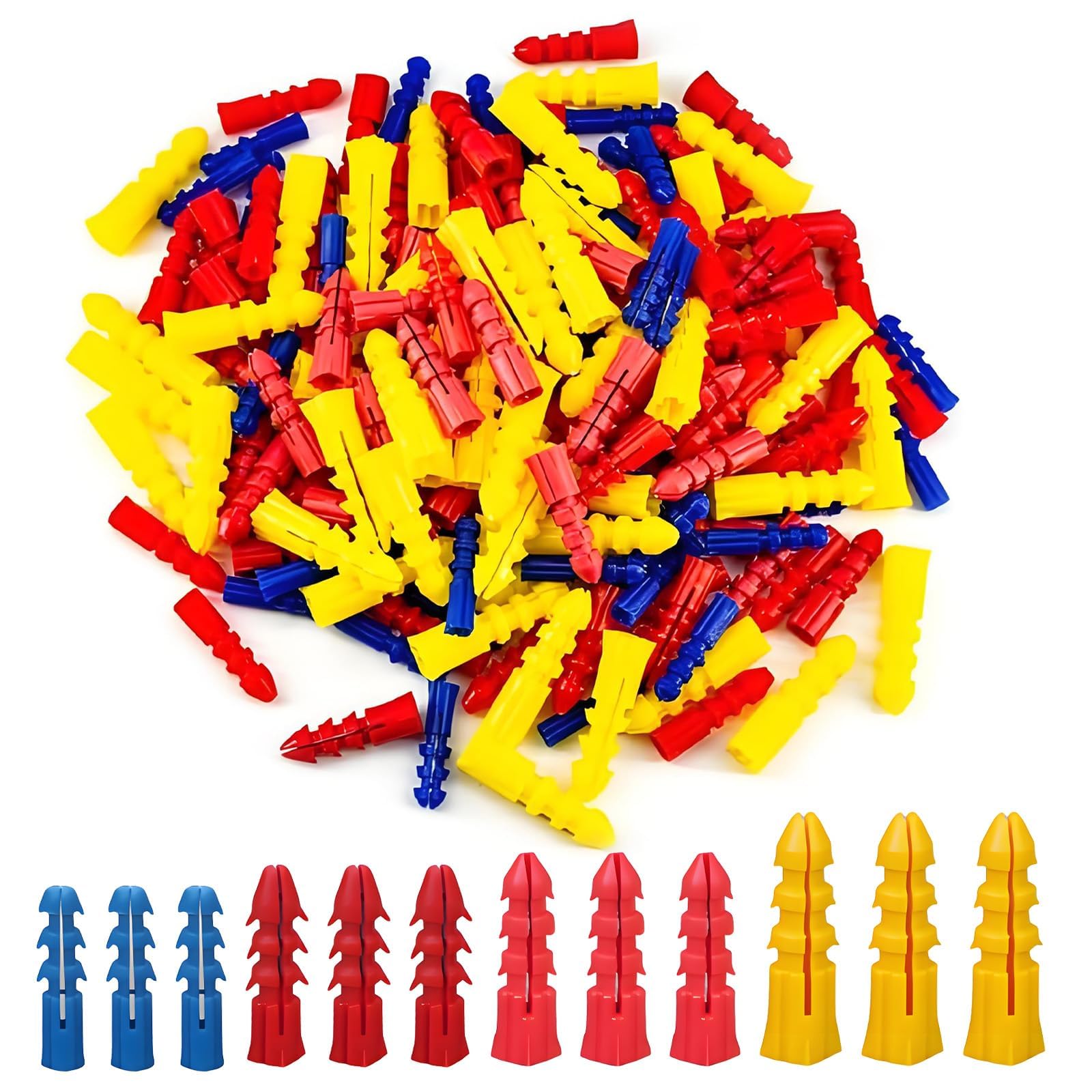 300Pcs Assorted Wall Plugs Set, Wall Plugs Assorted(5mm 6mm 7mm 8mm), Impact-Resistant Expansion Plugs Suitable for Brick Concrete Gypsum Plasterboard and Chipboard Fixings