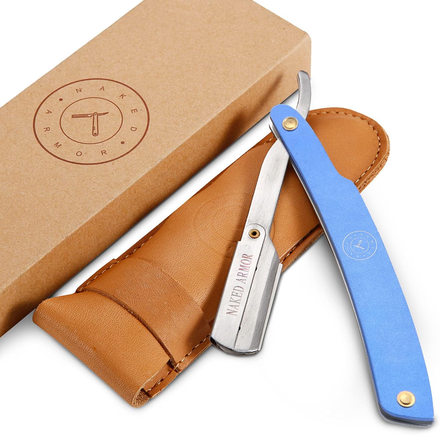 Best Shavette Straight Razor - Replaceable Blade Straight Razor, Metal Handle Shavette, No Stropping or Honing Needed, Great For Beginners, Starter Blade, Hygienic, Close Shave, Leather Case (Blue)