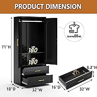 Vista 3 de Armario Ropero de Metal con Dos Cajones, Armario Ropero Grande de 71 pulgadas de Alto con Barra para Colgar, Gabinete de Almacenamiento de Ropa